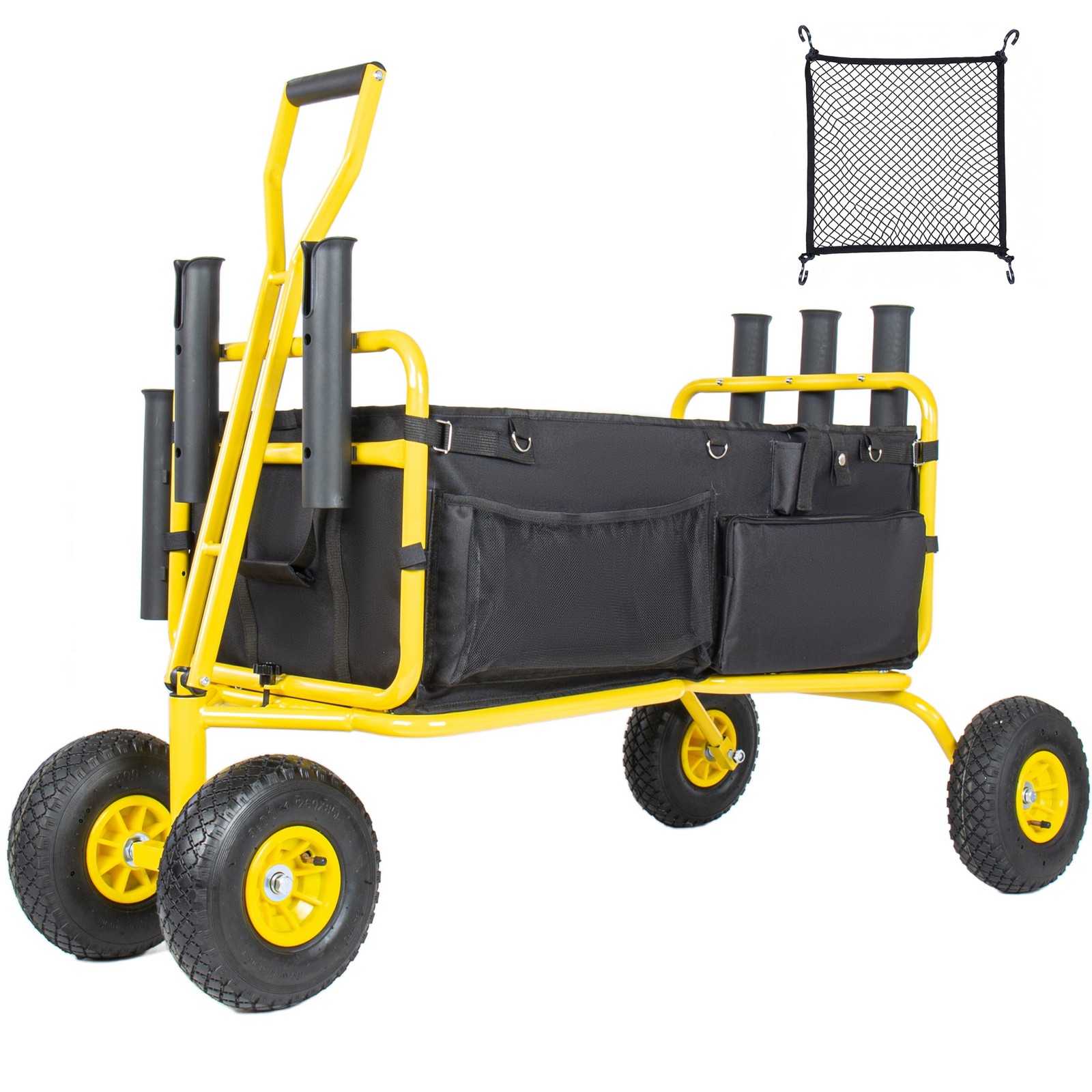 550lb Large Capacity Fishing Collapsible Wagon w/ All-Terrain Wheels&Rod Holder