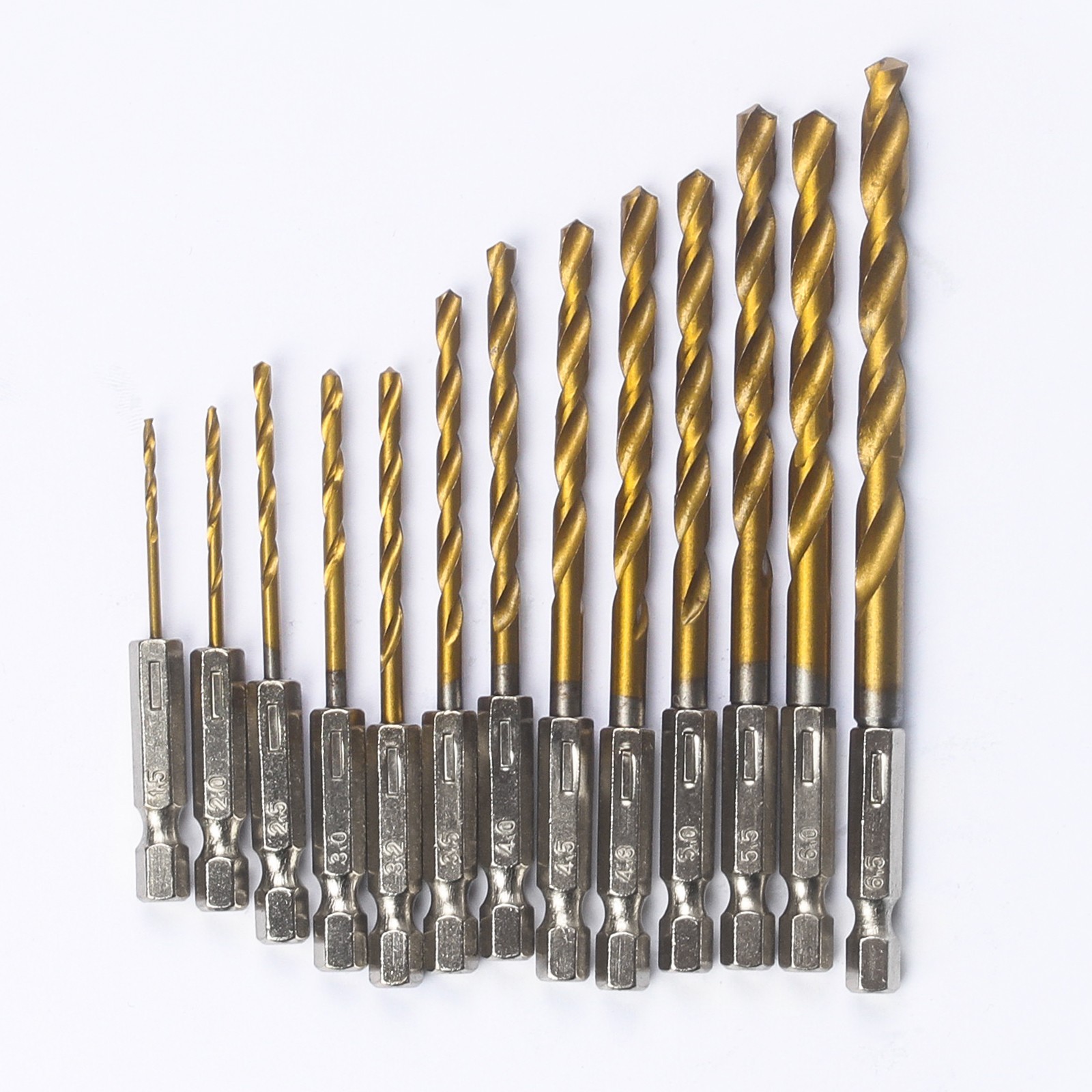 13PCS 1/4″ HEX Shank Drill Bits With Titanium Coating HSS Twist Drill Set Metal