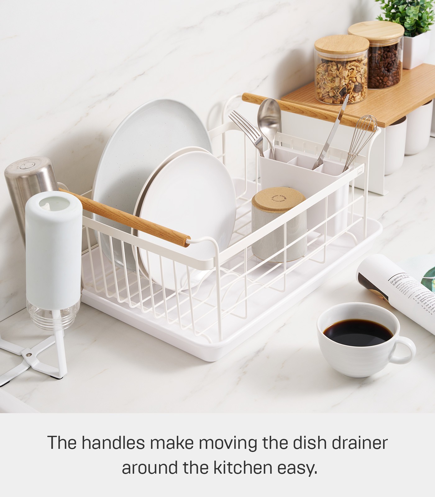 Yamazaki Home TOSCA Dish Drying Organizer Rack with Removeable Drainer Tray