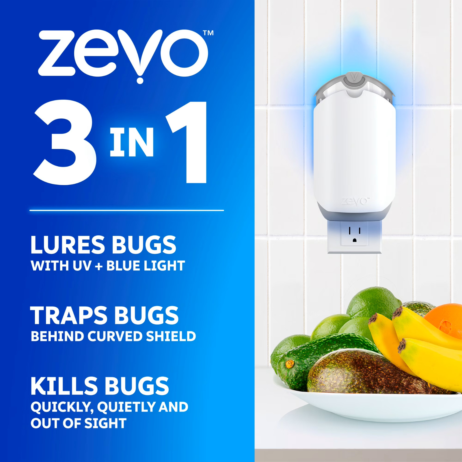 Zevo Flying Insect Trap Starter Kit 1 Plug-In Base + 3 Refill Cartridges