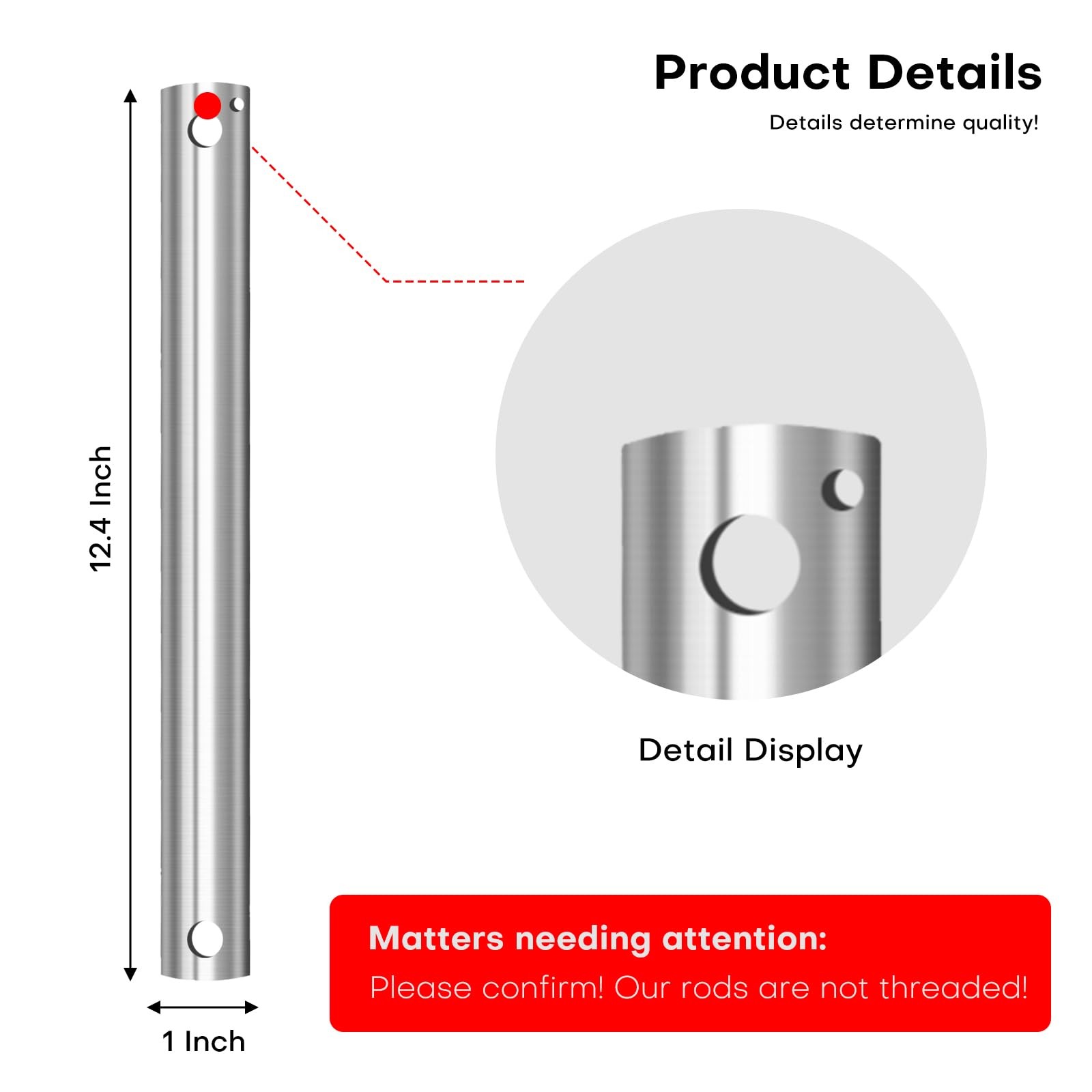 48in. Ceiling Fan Downrod Extension Brushed Nickel 1in. OD Threadless No Cord