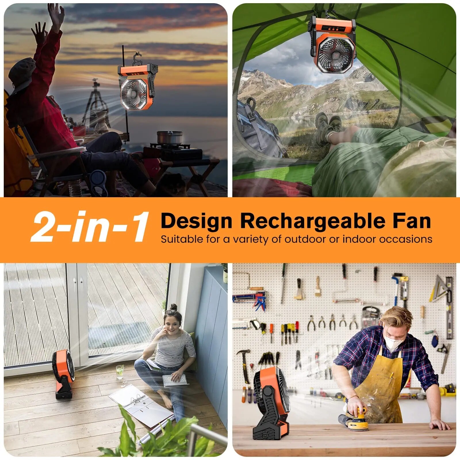 Up To 138 Hours Battery Powered Portable Outdoor Camping Fan w/ Remote Control