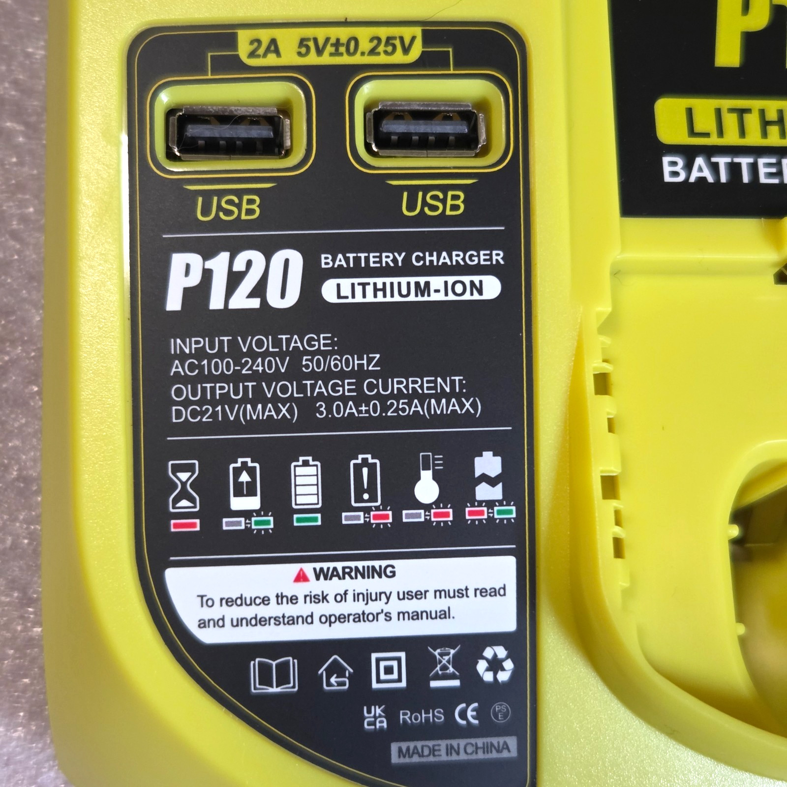 P117 Upgraded P120 with 2 USB Port Charger Replacement for Ryobi P117 P118 P119
