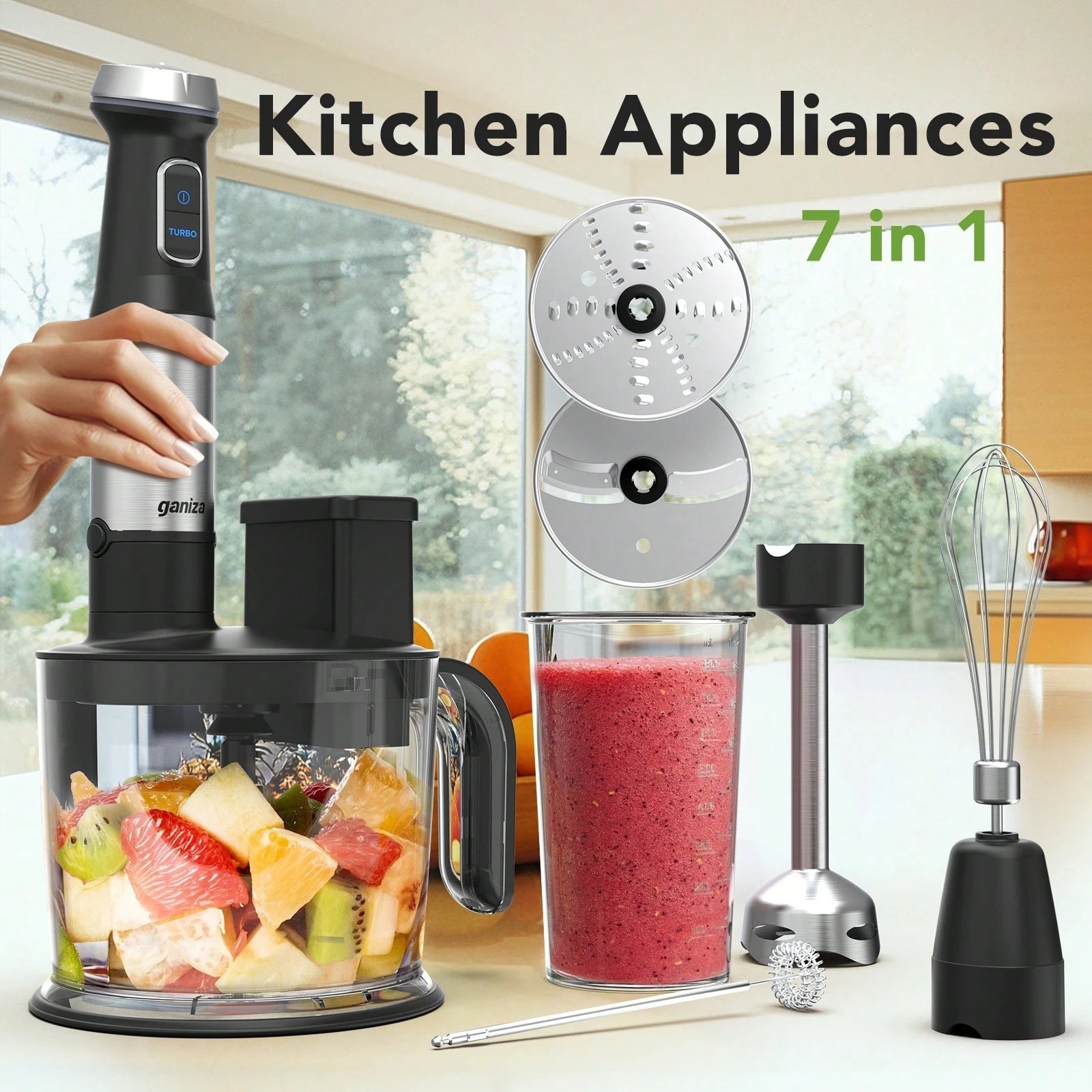 Ganiza 7-in-1 Immersion Blender 1500ml Food Processor Turbo Mode Stick Blender