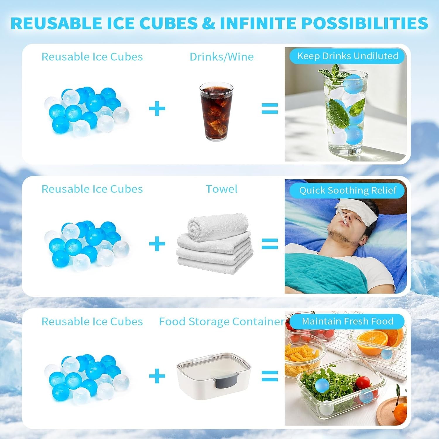Reusable Ice Cubes Coolers Zero Refreezable Ice Cubes Set W/ Storage Bag