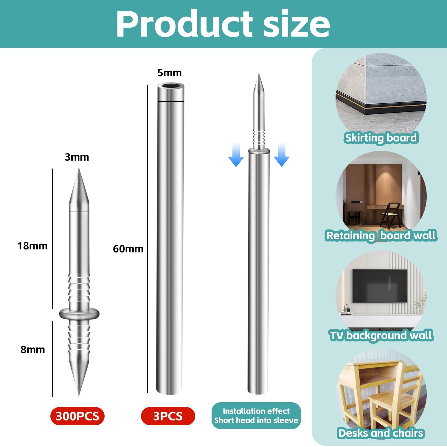300 Count Double Headed Skirting Nails Dual Direction Nails for Wooden Baseb…