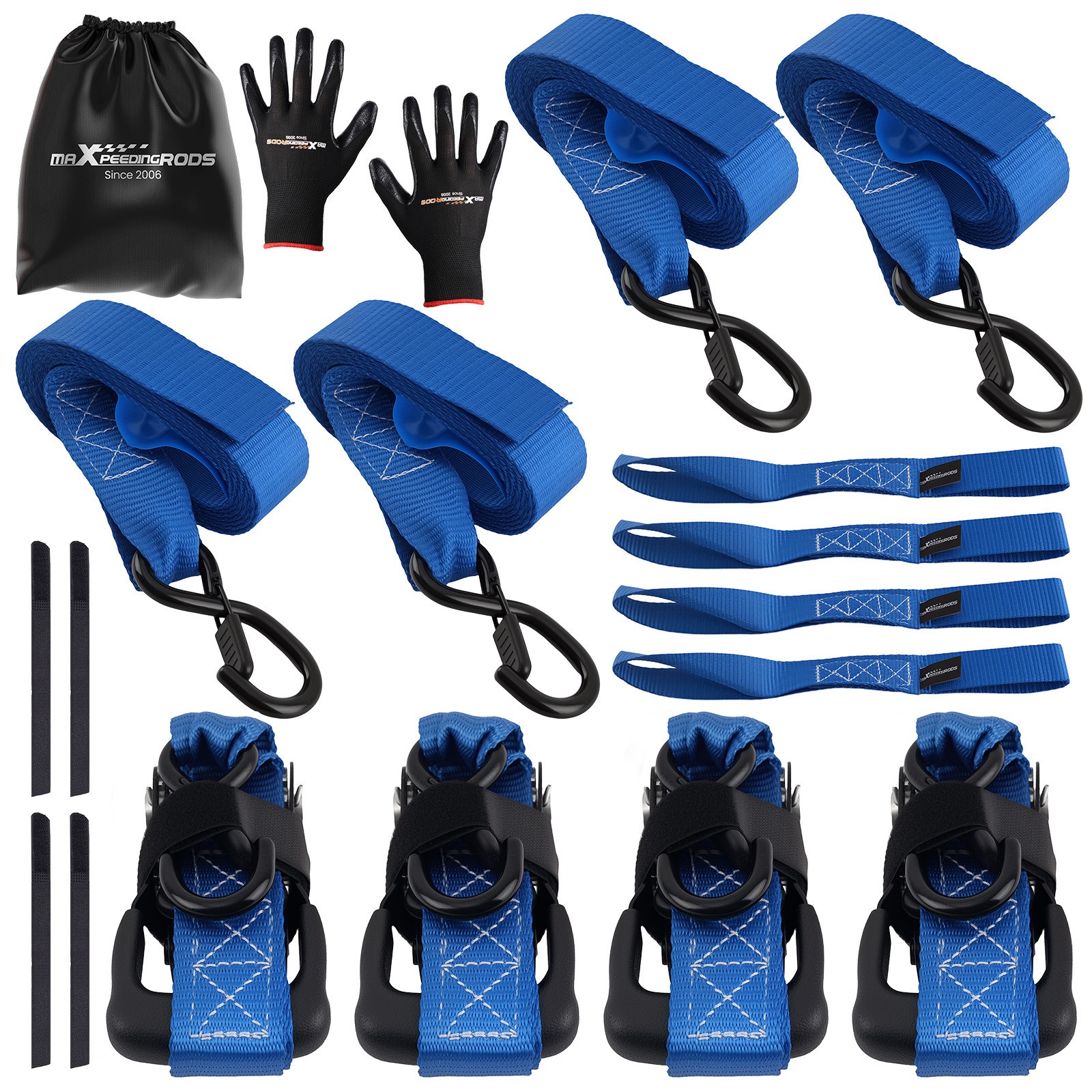 4x Retractable Ratchet Tie Down Straps 1.6” x 8′ 5208 lbs Heaty Duty Blue
