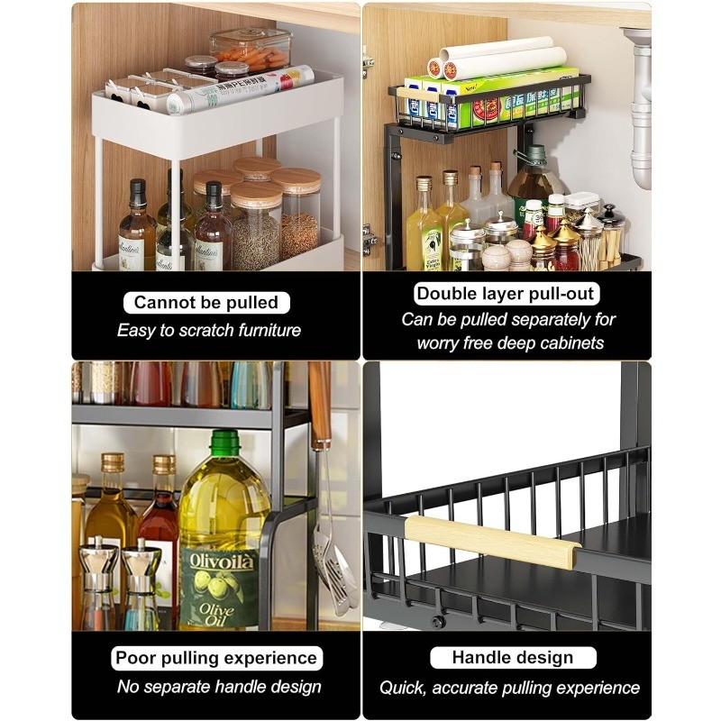 Under Kitchen Sink Organizers and Storage 2 Tier Pull Out Cabinet bathroom