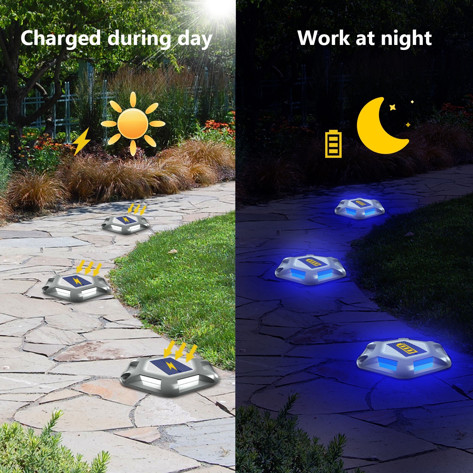 T-SUN 8Pcs Blue Solar Deck Lights Driveway Dock Garden LED Light Step Lights