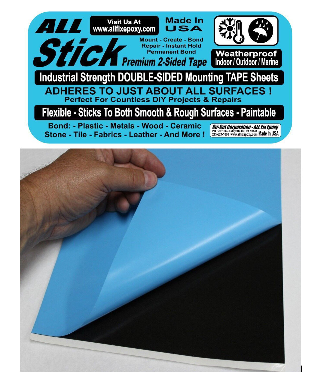 ALL STICK 2-Sided Tape Sheet Industrial Strength Bond Plastic Metal Wood LARGE