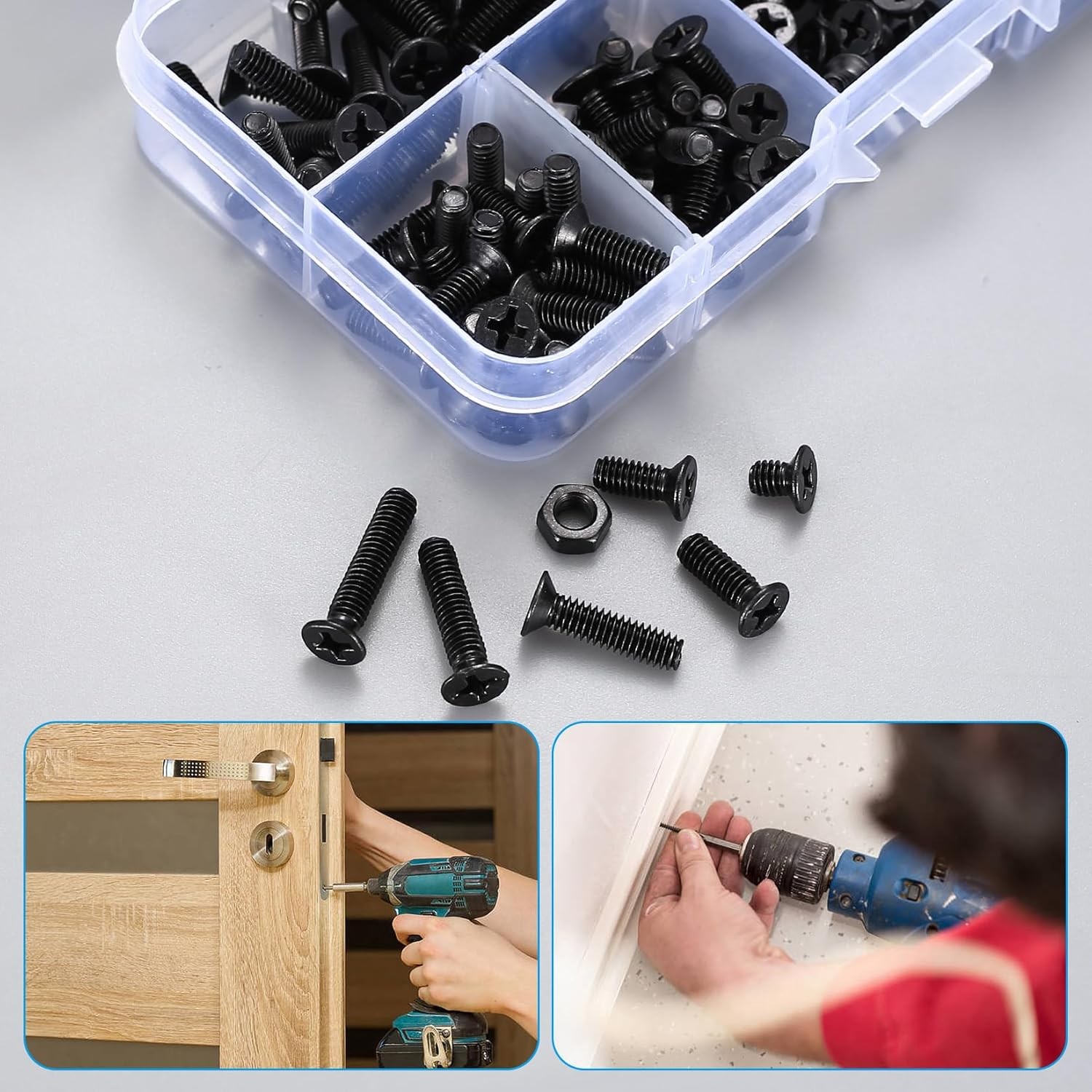 M4 Flat Head Machine Screws and Nuts Kit, 275 Pcs Black One Size,
