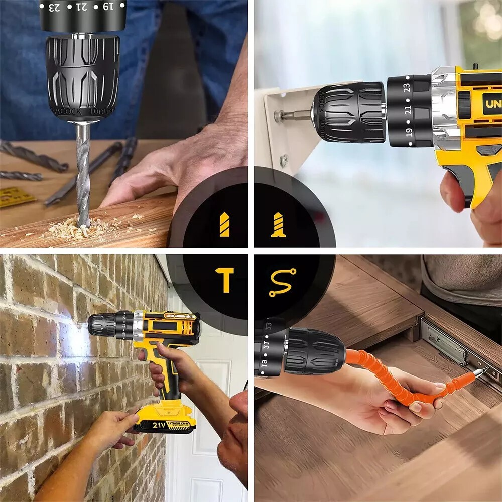 Hammer Drill Cordless Brushless Impact Driver Combo Kit With 2 Battery & Charger