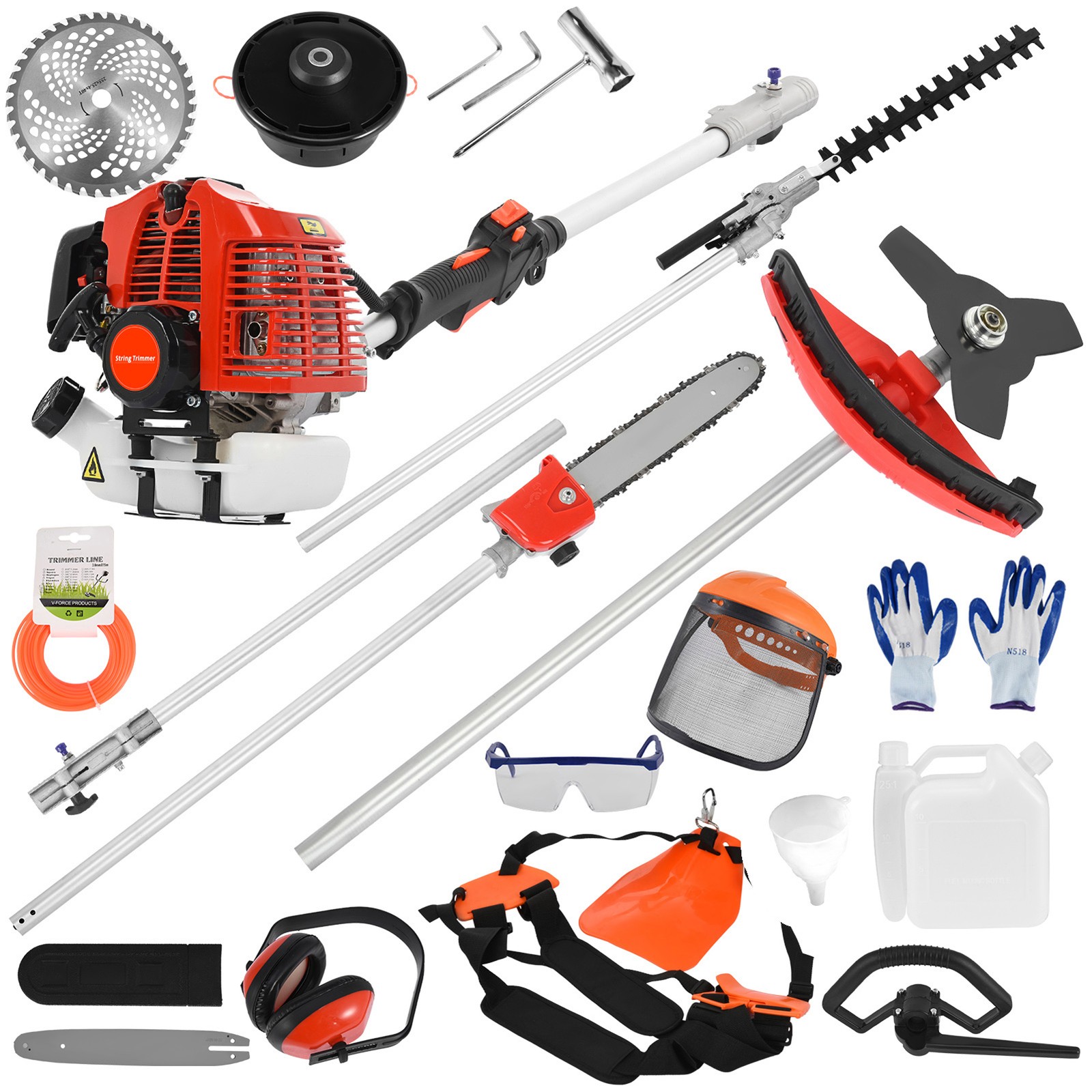 52CC 2 Stroke 5 in 1 Lawn Mower Brush Cutter Hedge Trimmer Chainsaw 70.9in