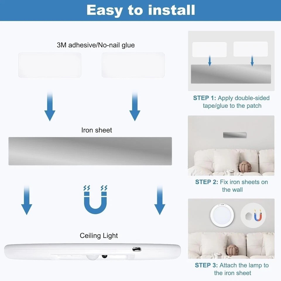 1/2/4Pack Rechargeable Motion Sensor Ceiling Light with Remote Magnetic Wireless