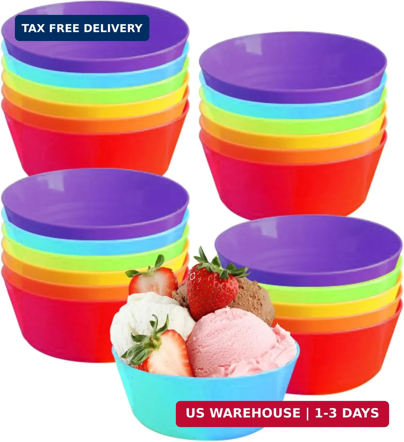 Colorful Snack Bowl Set 24 Pcs 4.65 x 2 In Cereal Bowls and Toddler Bowl Set BPA