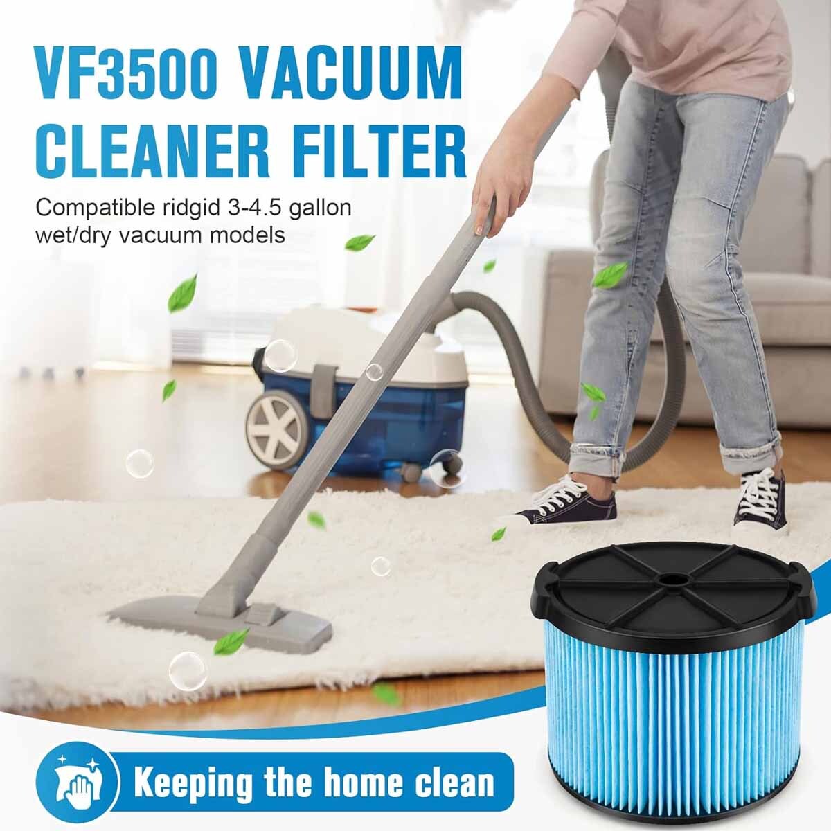 2 Pack VF3500 Replacement Filter for Ridgid WD4050 WD3050 3-4.5 Gallon Vacuum