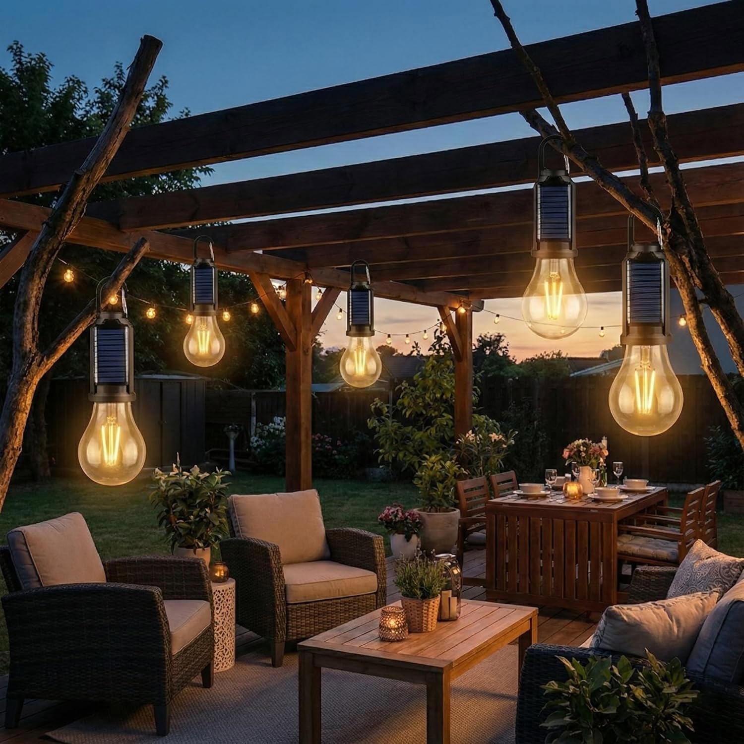 Solar Tent Lights Outdoor USB Rechargeable Led Camping Lantern Hanging Bulb Hook