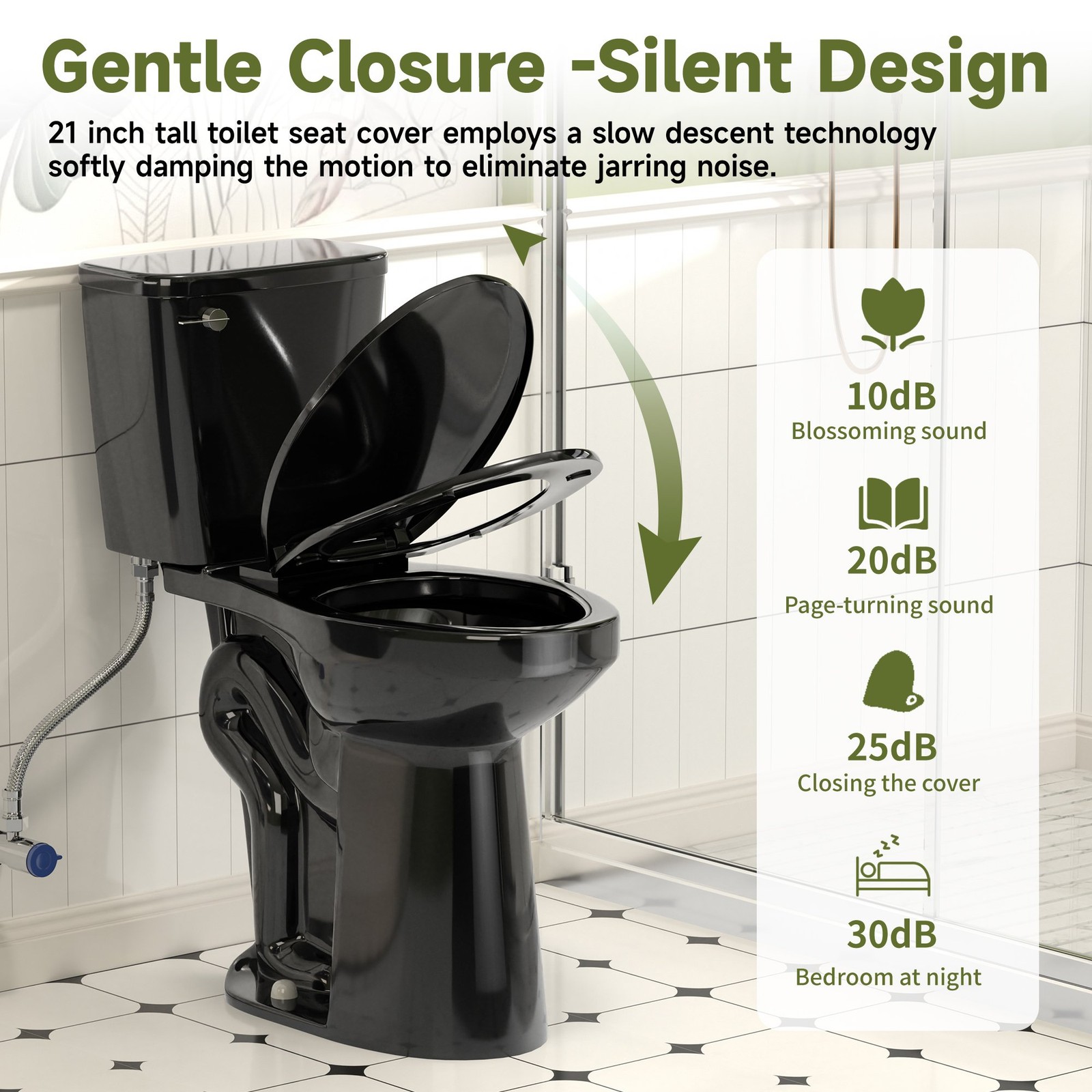 21″ Tall Two Piece Toilets for Seniors Elongated Bowl Soft-Close Seat 1.28 GPF