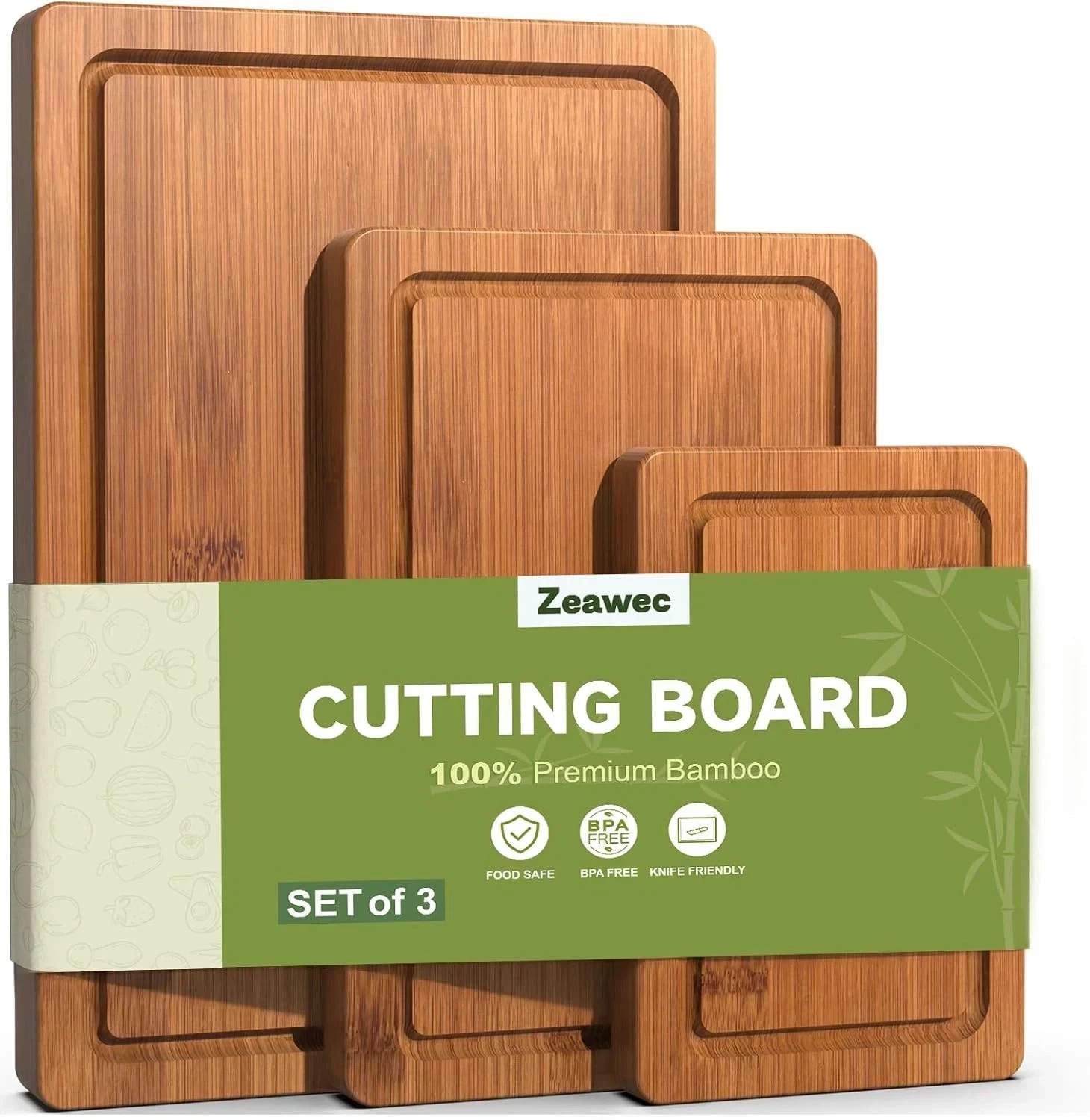 Cutting Board Bamboo for Kitchen Crack Resistant Wood Chopping Boards Set 3Piece