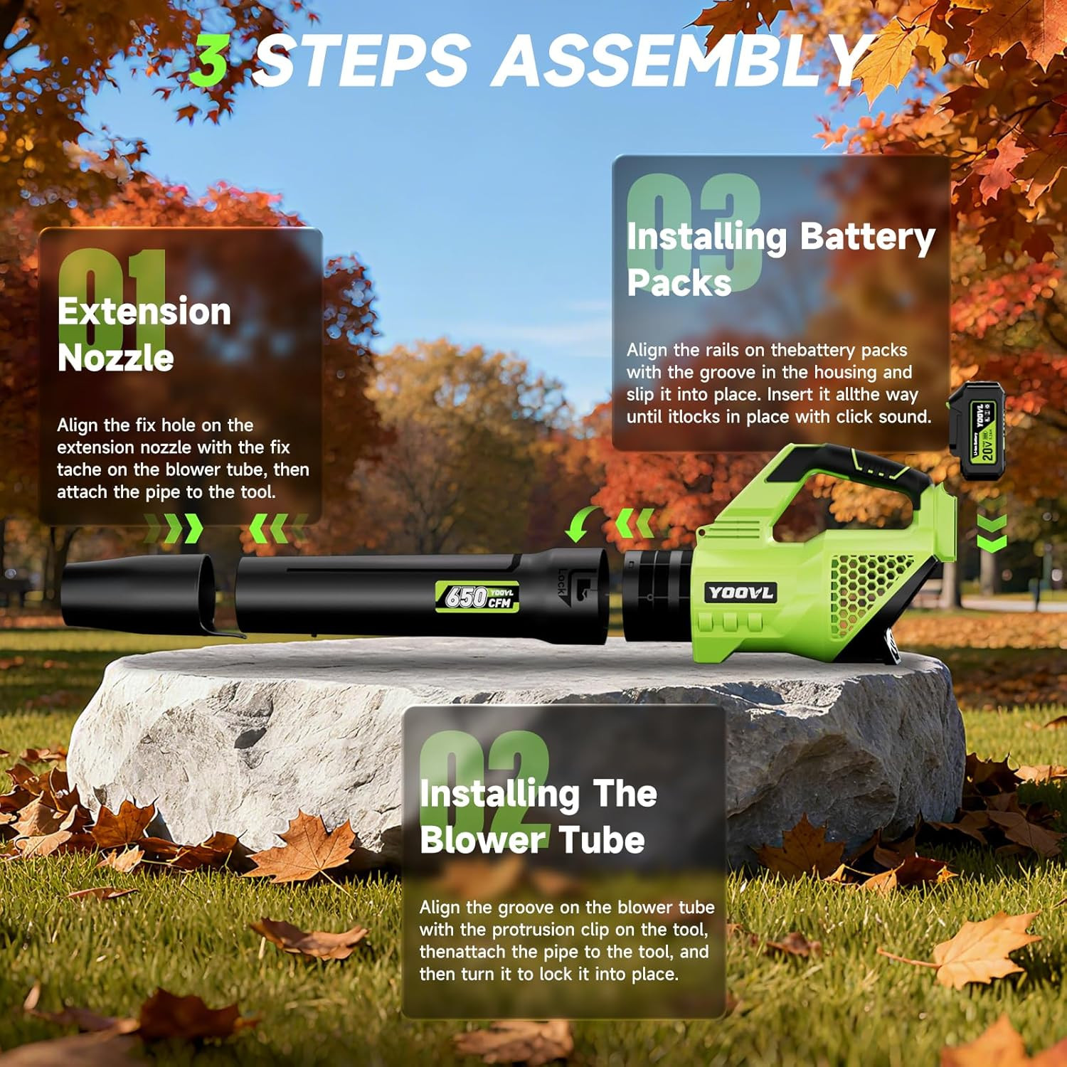 Leaf Blower Cordless, 650CFM Electric Leaf Blowers with 2 X 5.2Ah Batteries and