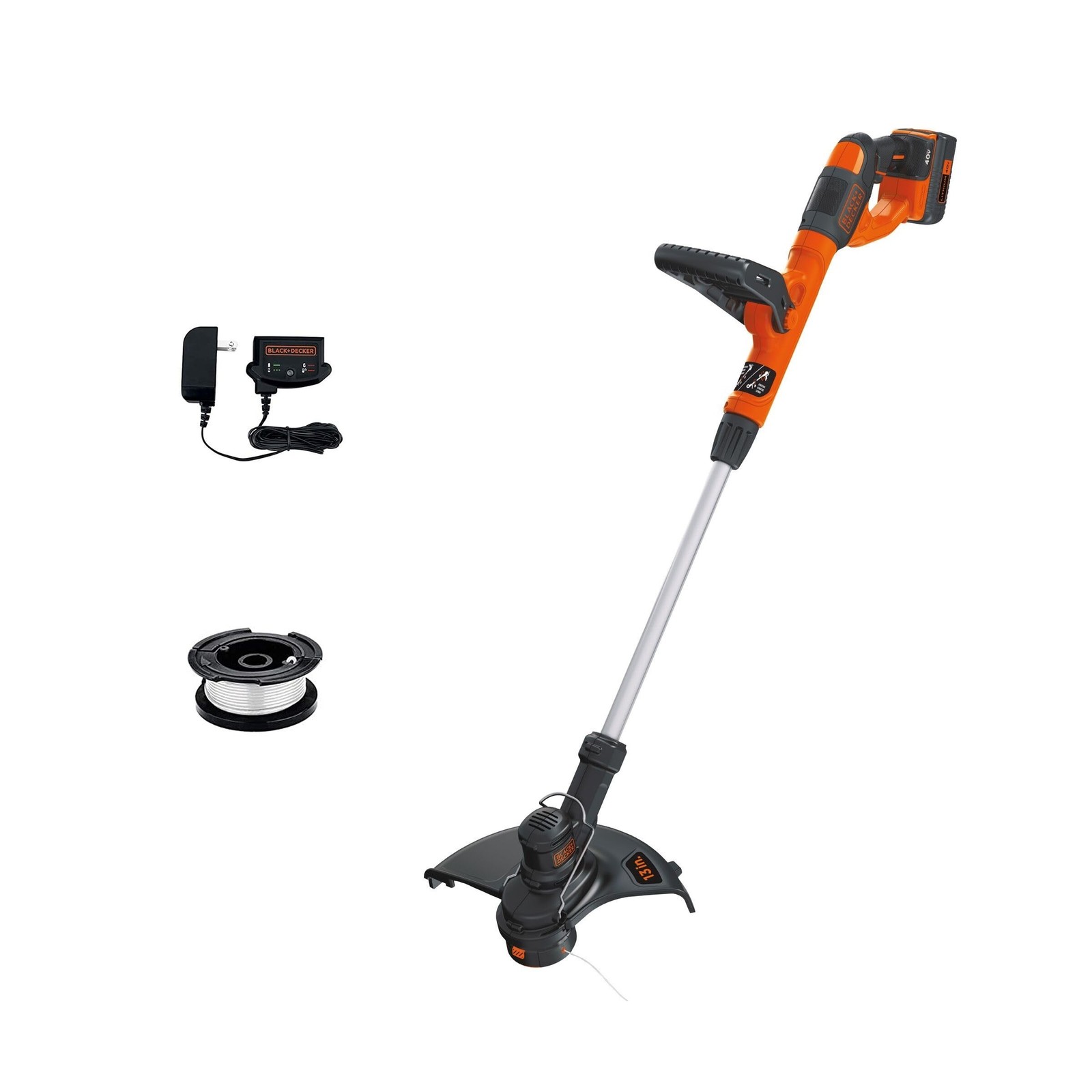Black+Decker 40V MAX 13 Inch String Trimmer and Lawn Edger with Battery and C…