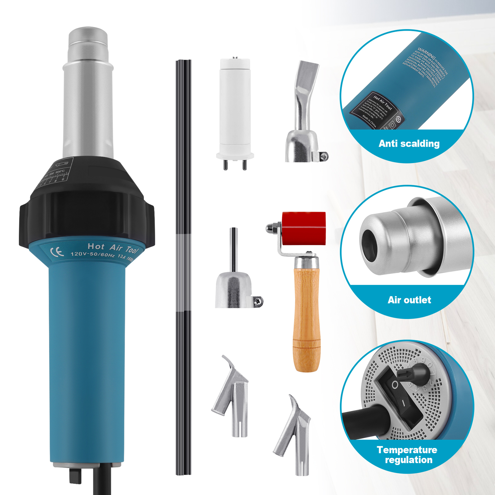 1600W Professional Heat Gun Hot Air Torch Plastic Welding Gun Roofing Welder