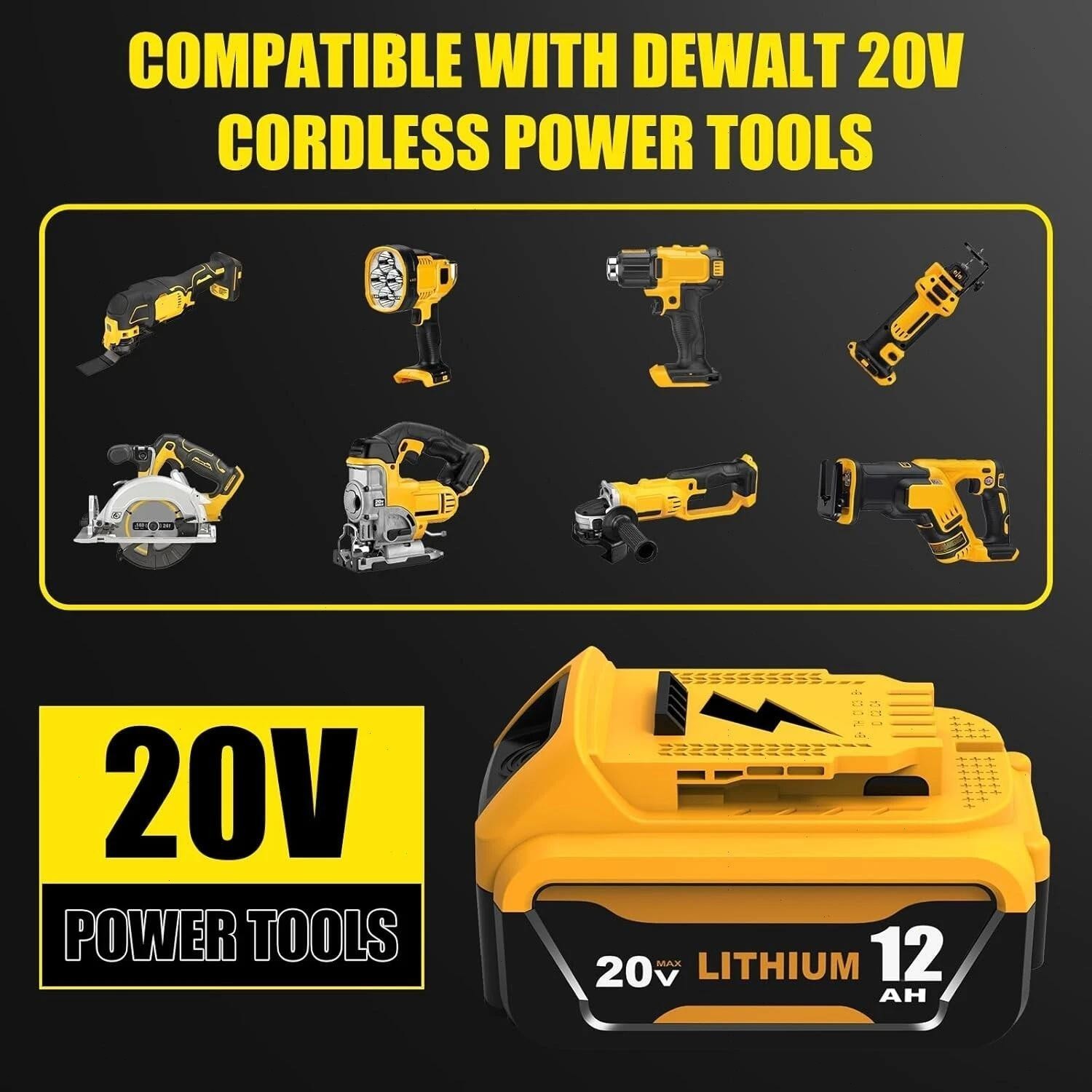 2Pack 12.0AH replace For DeWalt 20V 20 Volt Max Lithium Battery DCB206 DCB205-2
