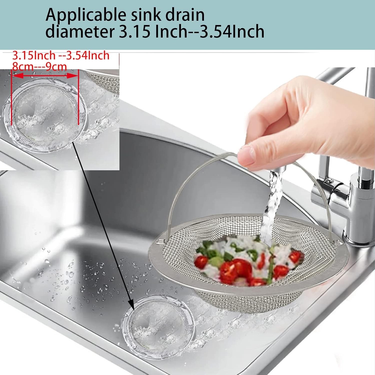 Kitchen Sink Strainer Large Wide Rim 4.5″ Stainless Steel Mesh Drain Filter
