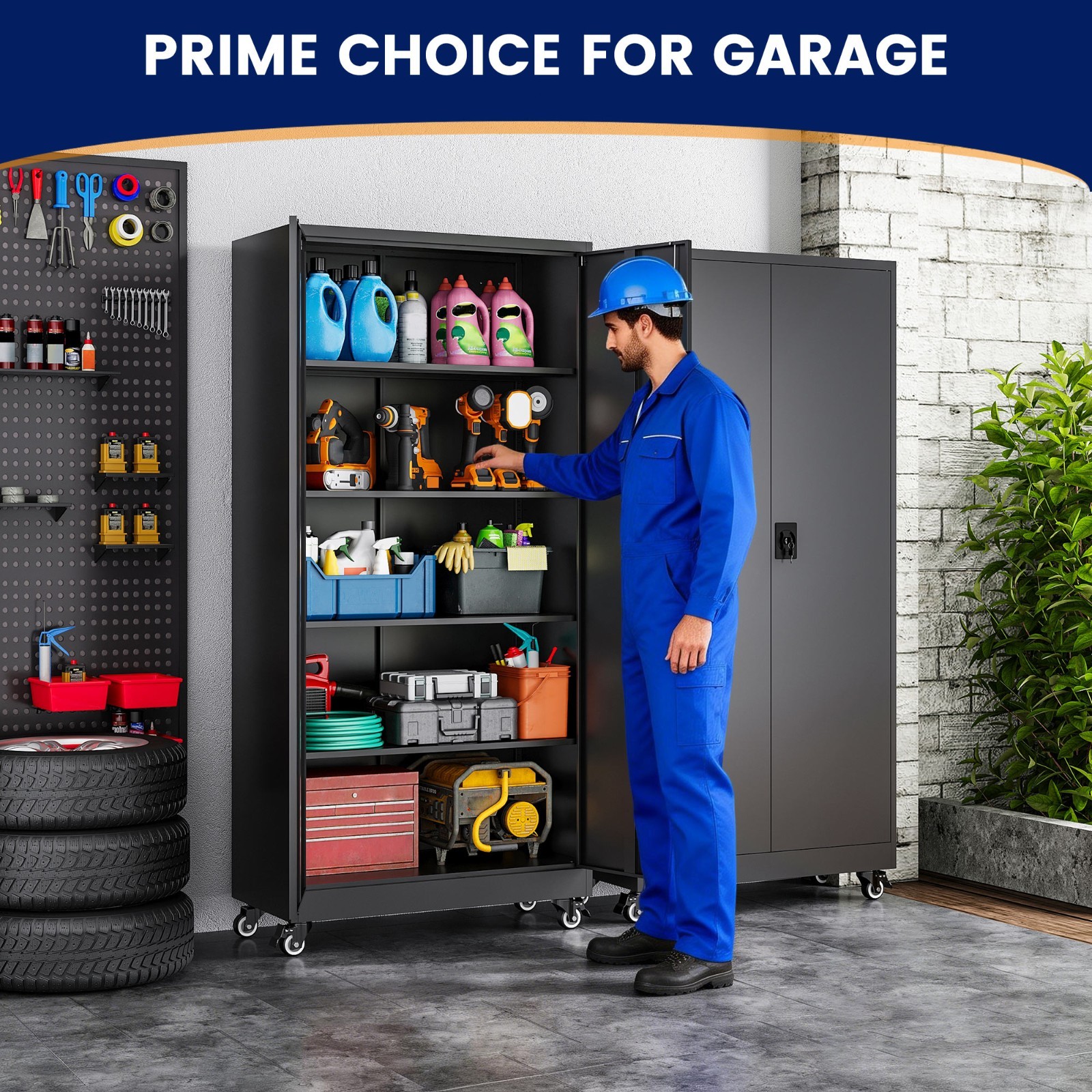 75″ Rolling Metal Garage Cabinet with Locking&Adjustable Shelves for Home/Garage
