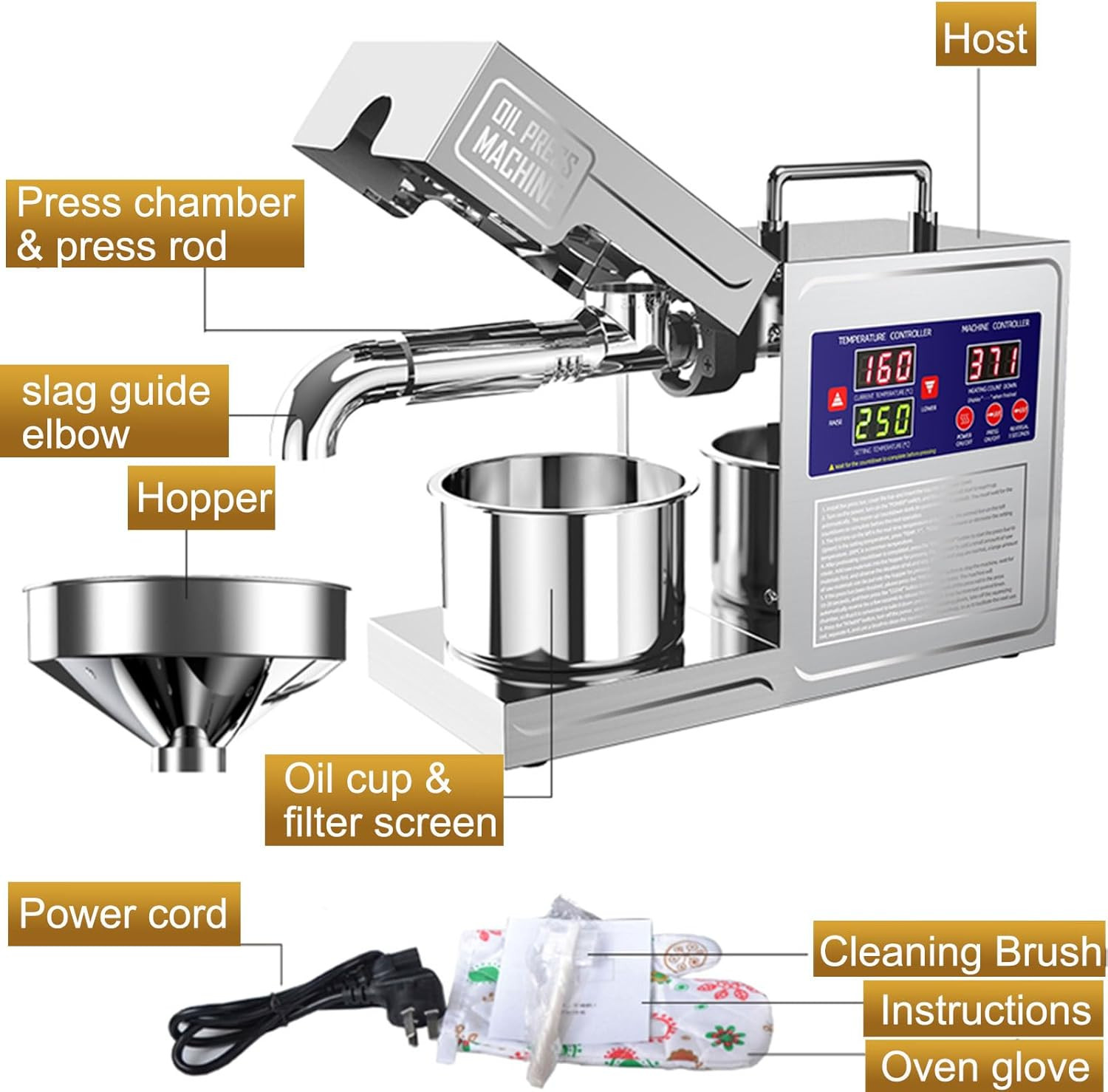 Oil Press Machine Oil Extractor Commercial Automatic Stainless Steel Cold Press
