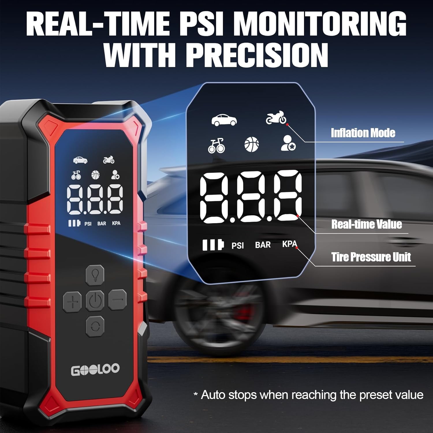 Portable Cordless 160 PSI 7500mAh Air Compressor Tire Inflator for Cars