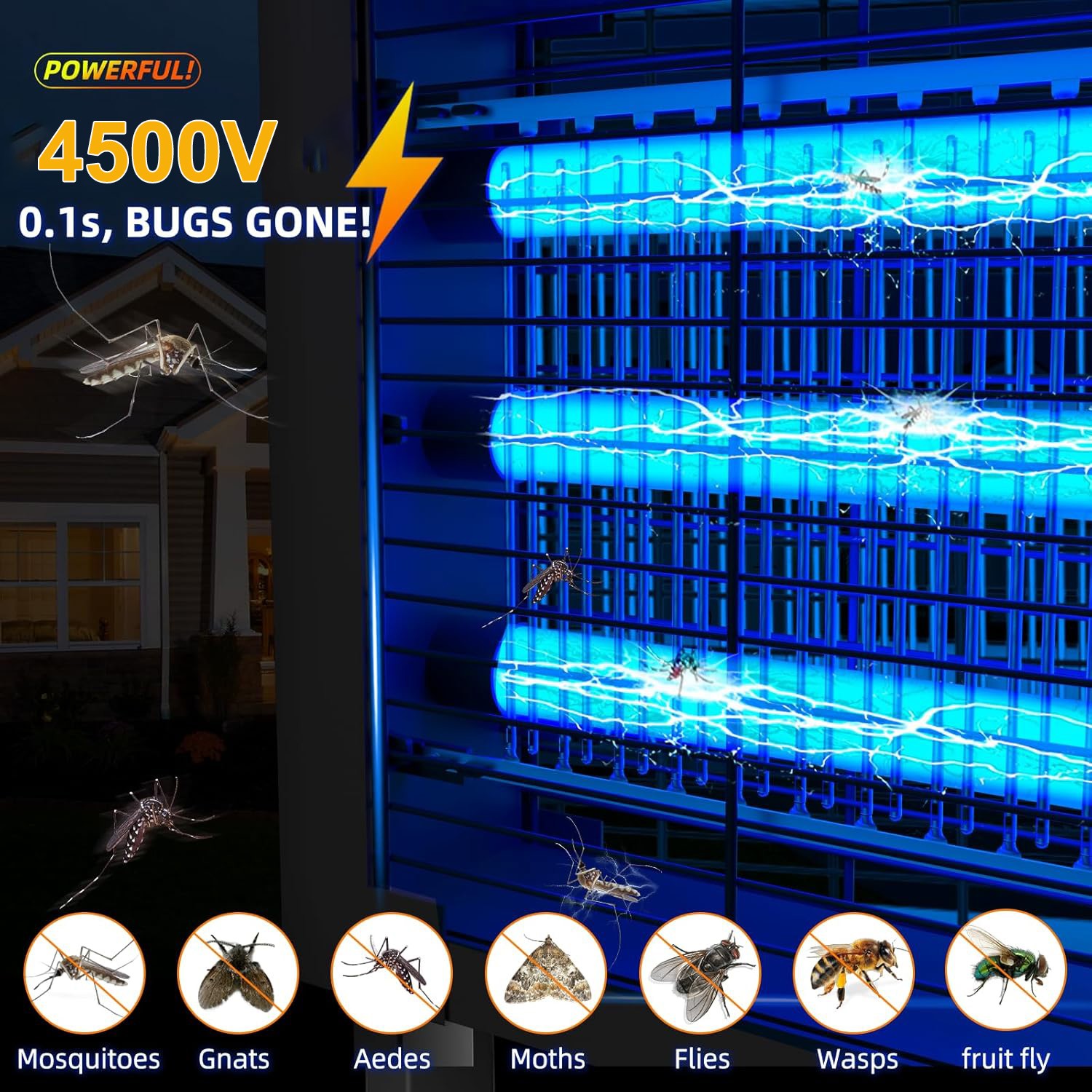 Solar Bug Zapper Outdoor Mosquito Zapper 4500V Waterproof Rechargeable Fly Trap