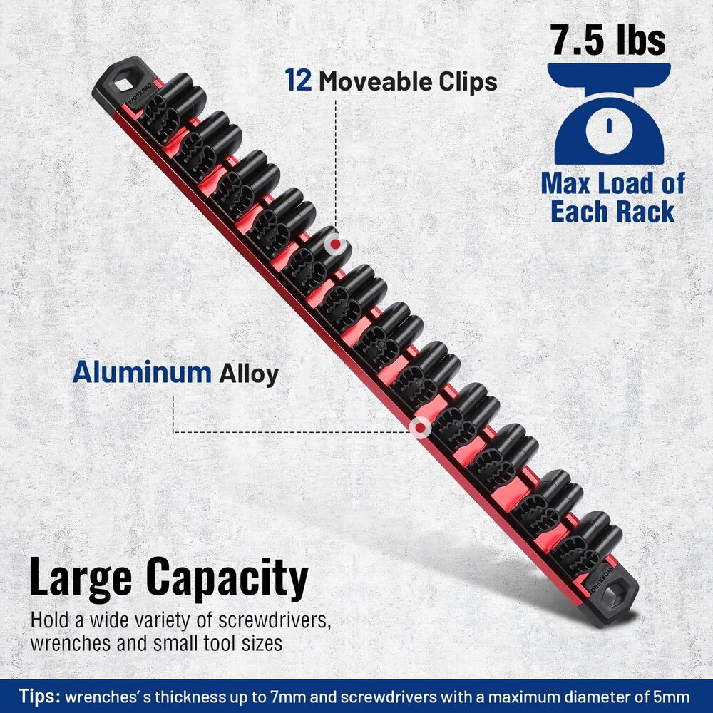 WORKPRO Magnetic Screwdriver Organizer Wrench Organizer 3PC Aluminum Tool Holder