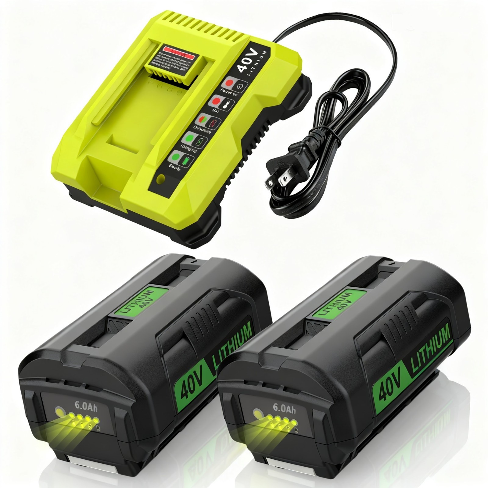2Pack 40V 6.0Ah Battery for Ryobi 40 Volt Fast Charger OP40601 OP4040 OP401