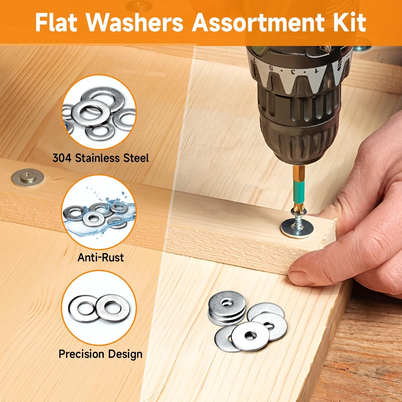 470pcs Fender Washers 304 Stainless Steel Flat Washers 23 Sizes SAE+Metric As…