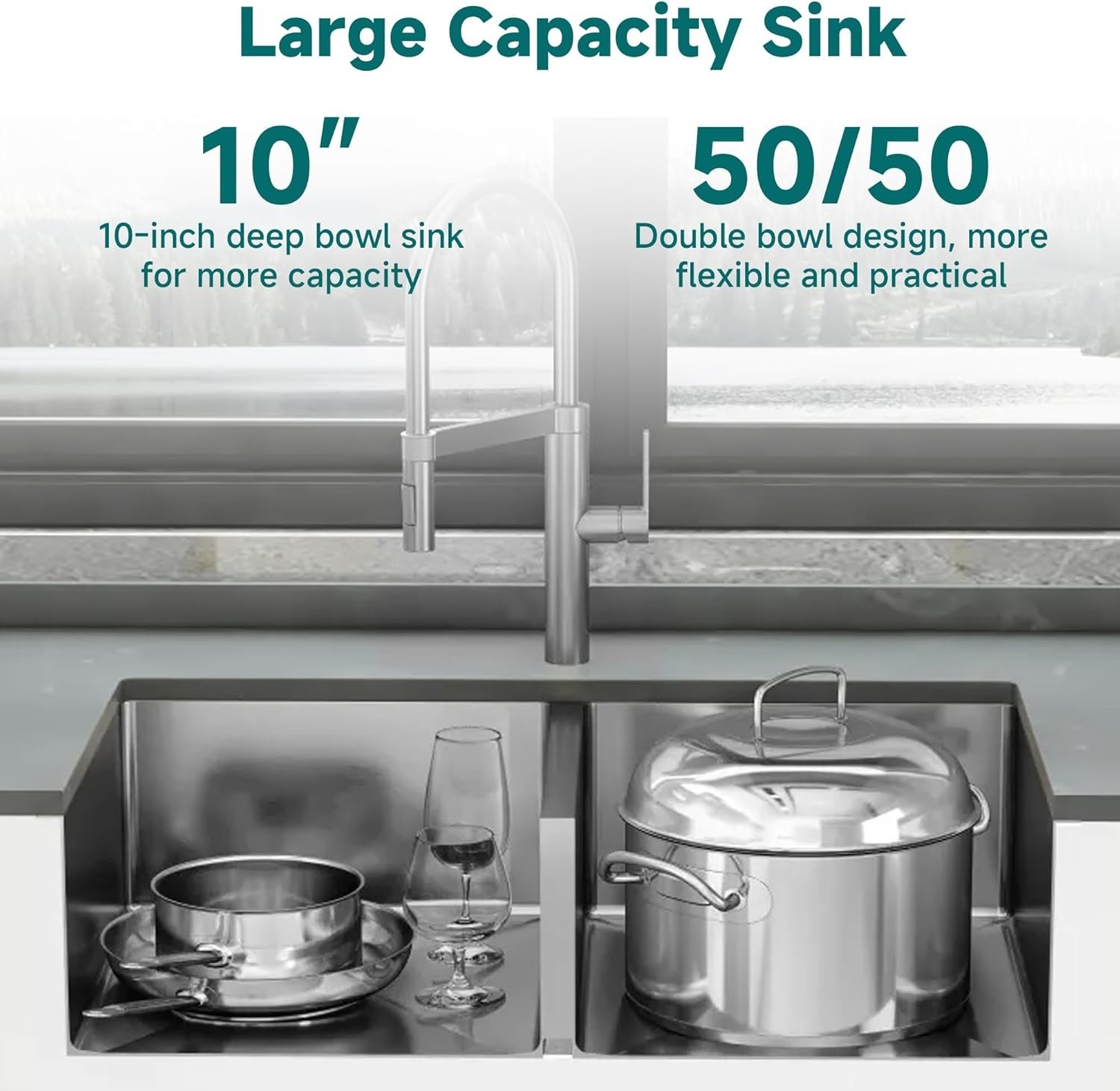 32″ Undermount Double Bowl Kitchen Sink Stainless Steel Sink with Accessories