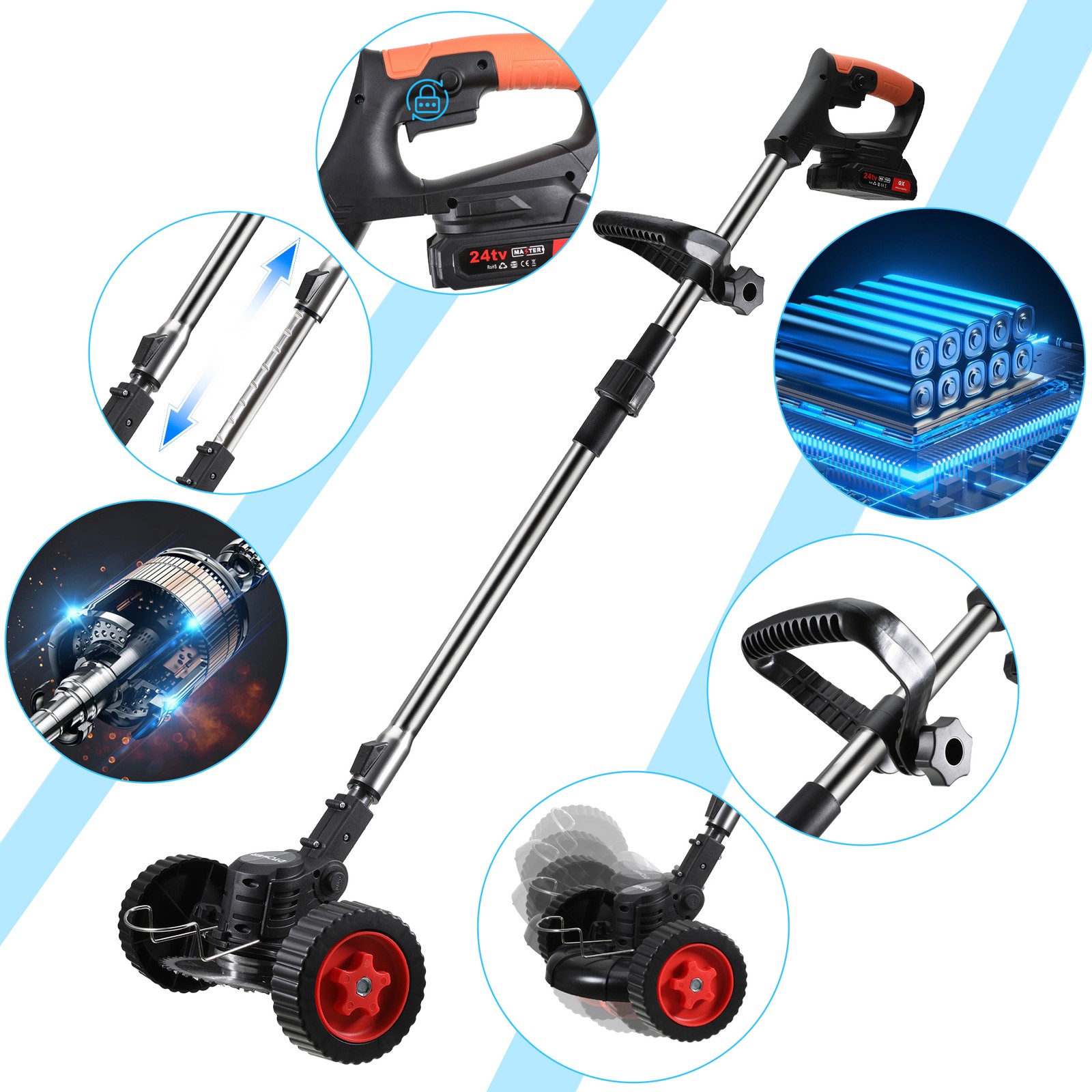 Electric Cordless Grass String Trimmer Lawn Edger Weed Wacker Cutter + 2 Battery