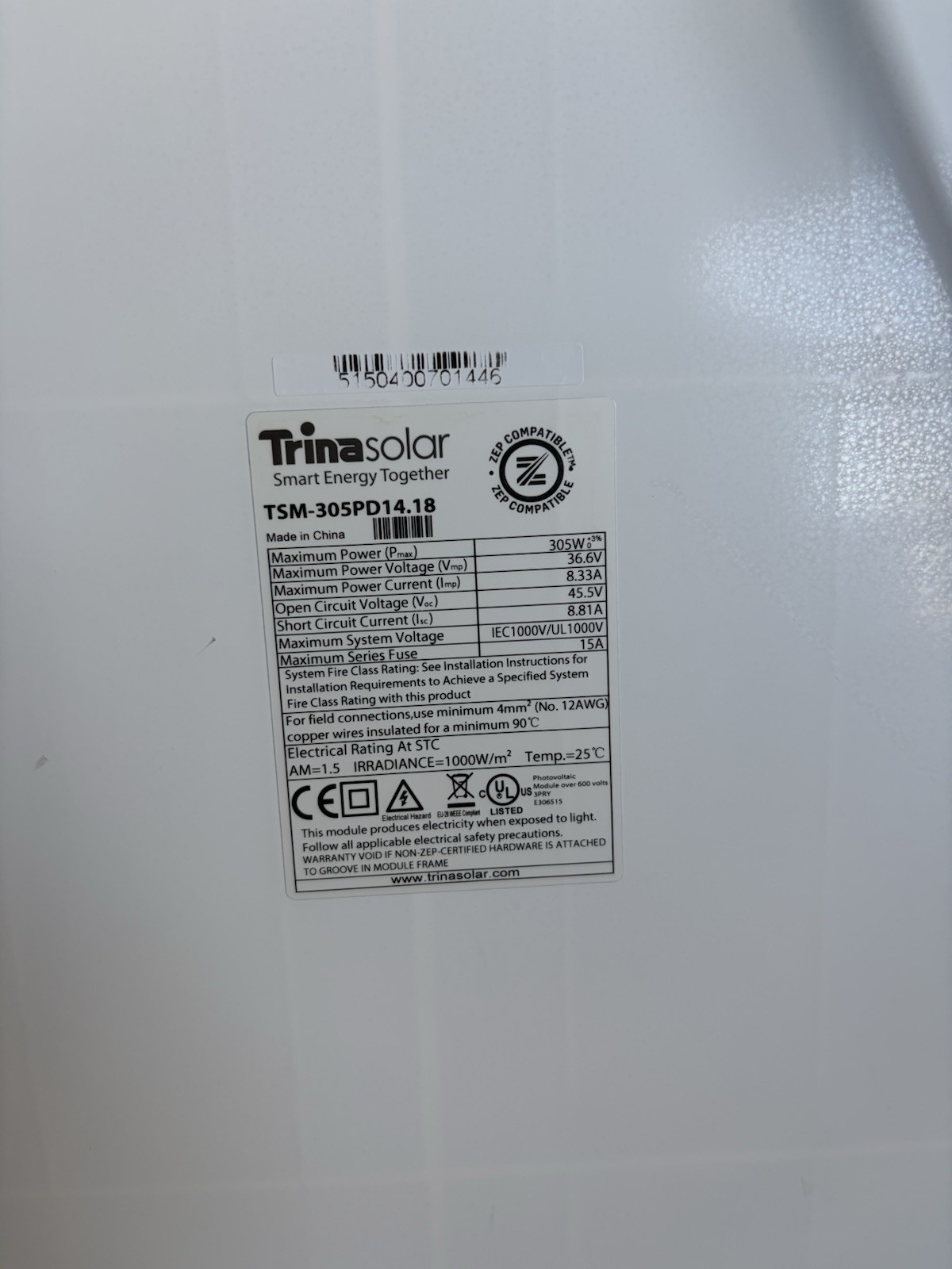Trina Solar Panels 305 W Used Solar Panel Great Condition With Warranty Black
