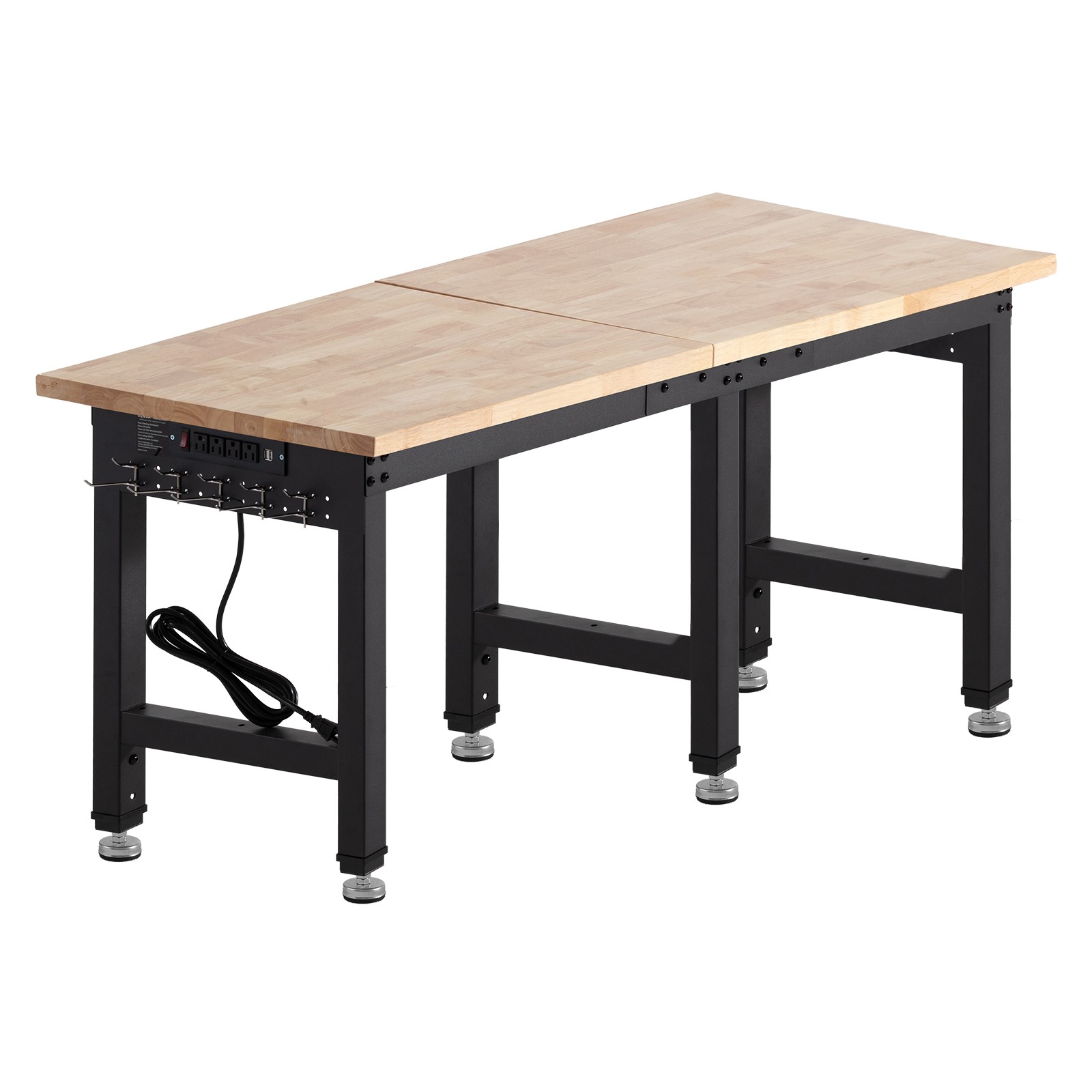 Uimoso Adjustable Workbench with Oak Wood Top and Built-in Power Outlets,72x24in