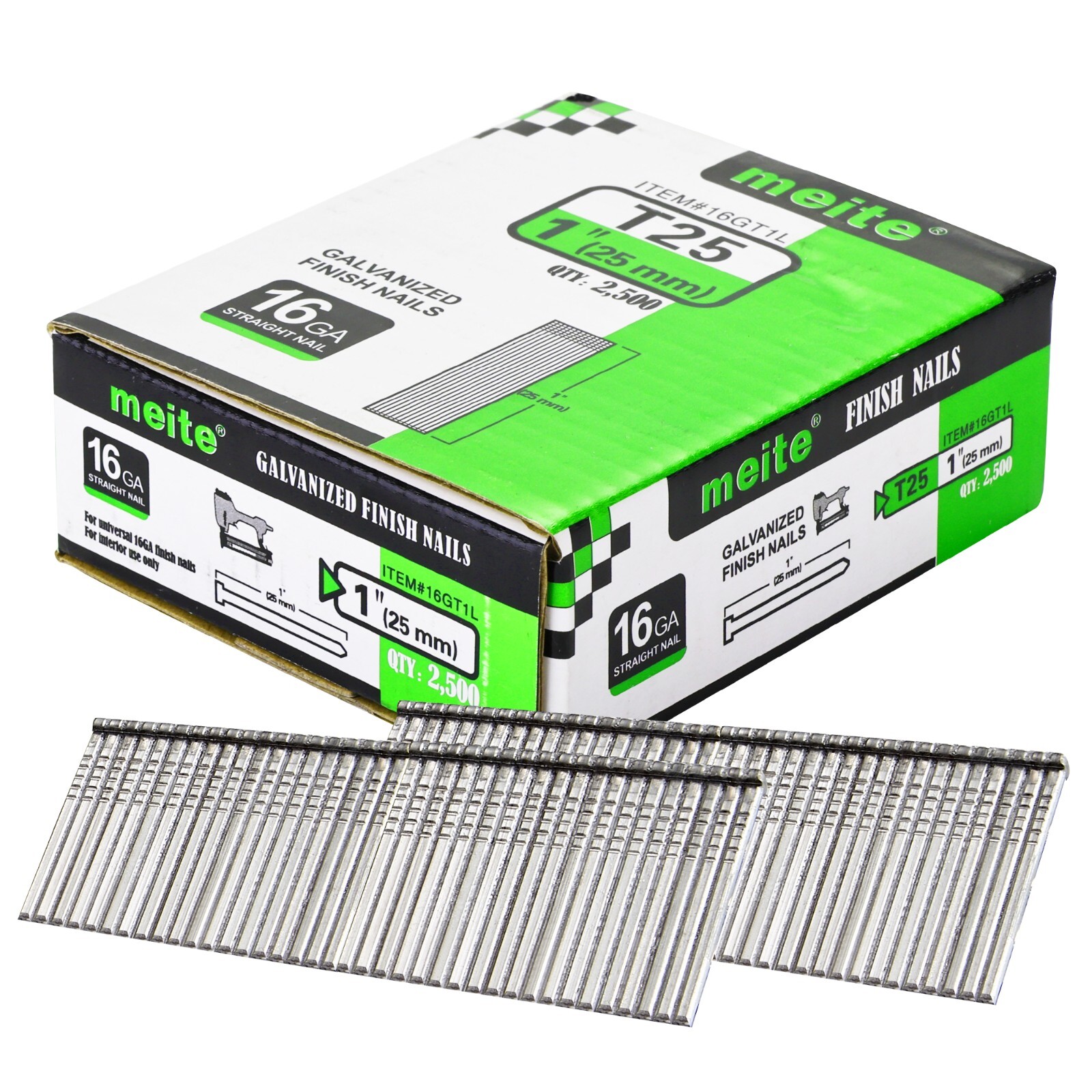 2,500 pcs meite 16 Gauge Finish Brad Nails 7/8″ to 2-1/2″ Galvanized (T Series)