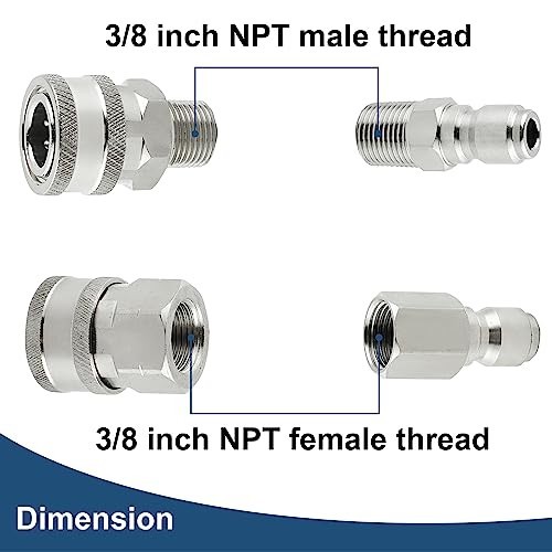 Pressure Washer Quick Connect Fittings 3/8 Inch NPT Stainless Steel 8 Piece