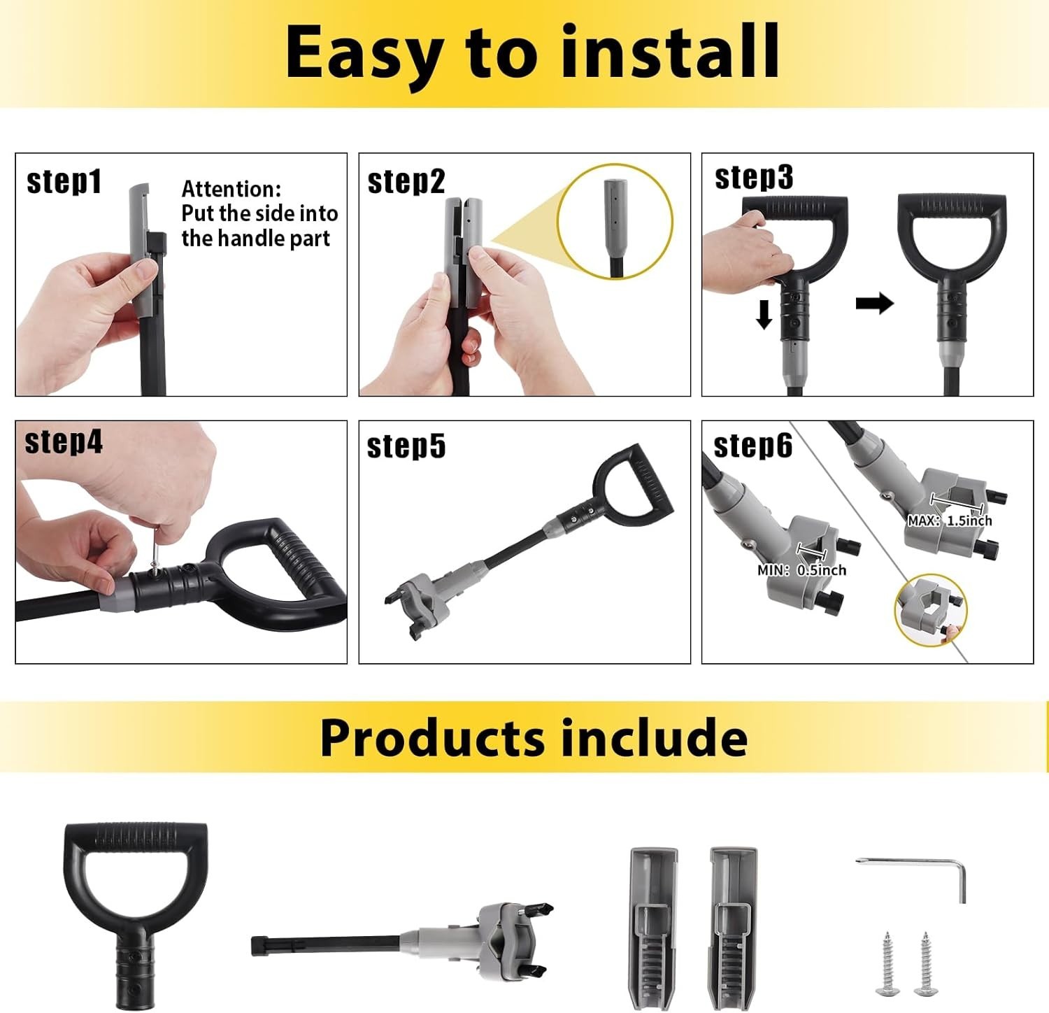 Universal Snow Shovel Handle Extension Ergonomic Back Saver Grip Gardening Tools