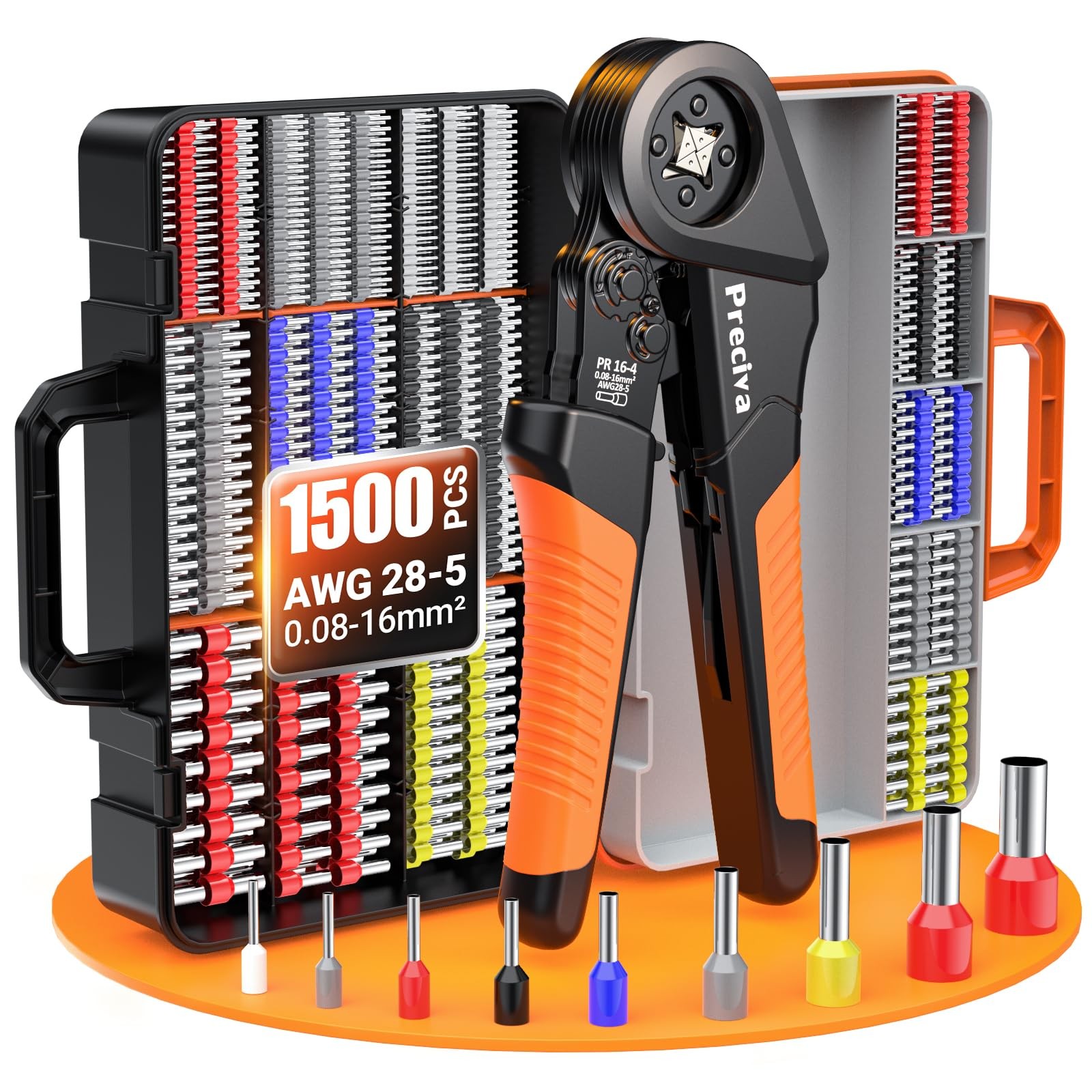 Preciva Ferrule Crimping Tool Kit – AWG 28-5 (0.08-16mm²), Orange