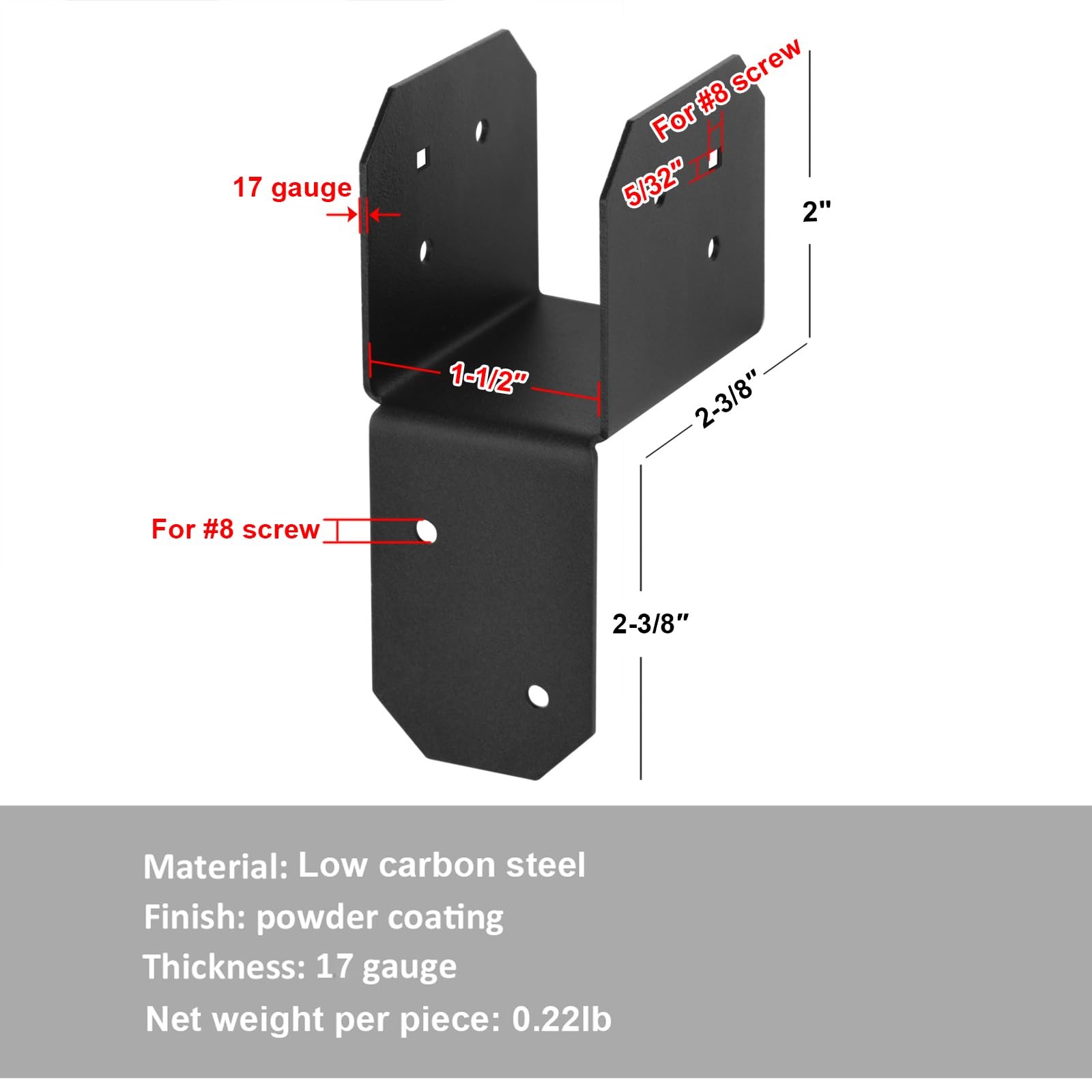 8 Pcs 2×4 Joist Anchor Connector, Post Caps Tie Bracket for Pergola, 17 Gauge