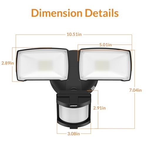 Solar Security Lights Outdoor 1000LM Motion Sensor 2 Head Flood Lights 5500K