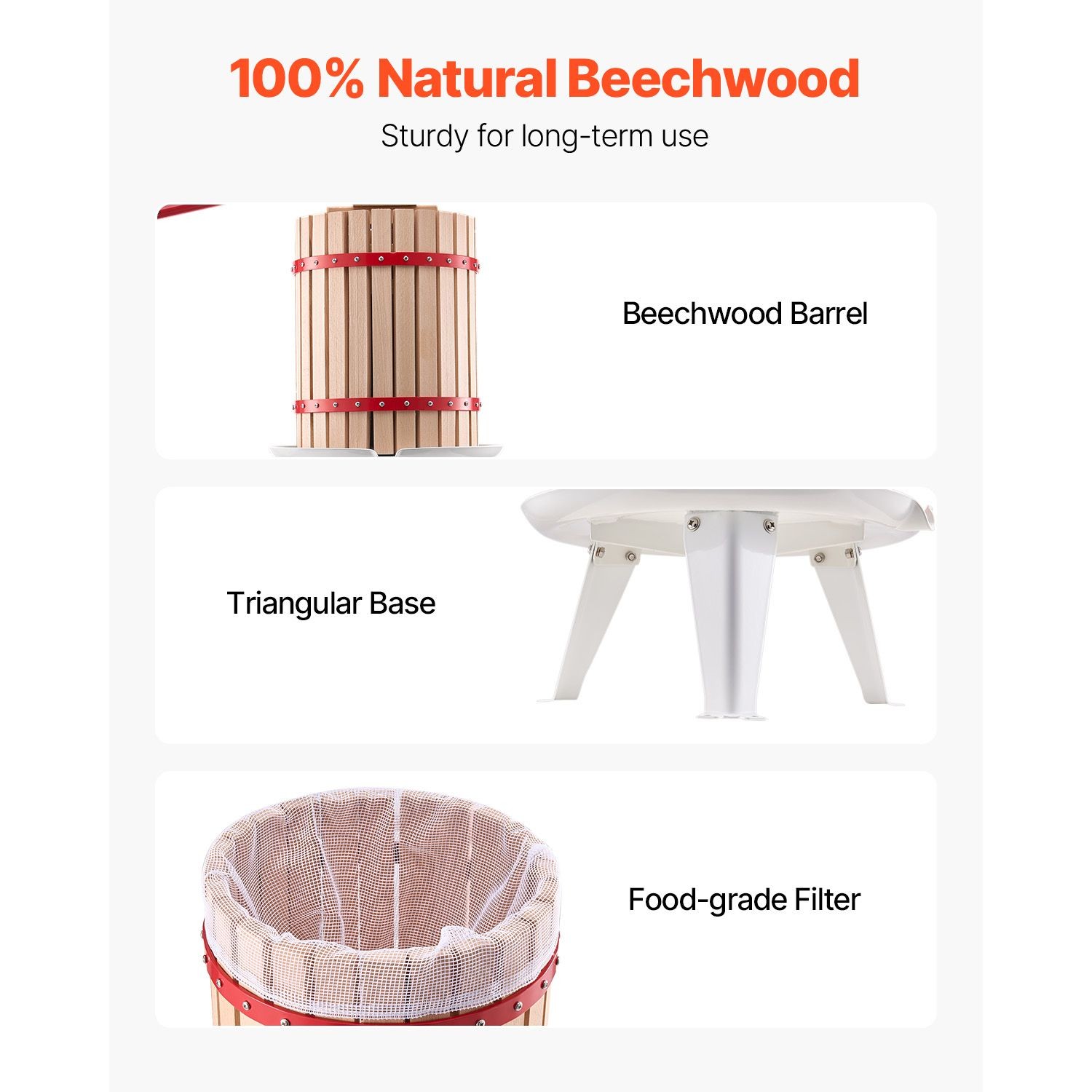4.75 Gal Fruit Wine Press, Solid Wood Basket with 8 Blocks, Manual Juice Maker
