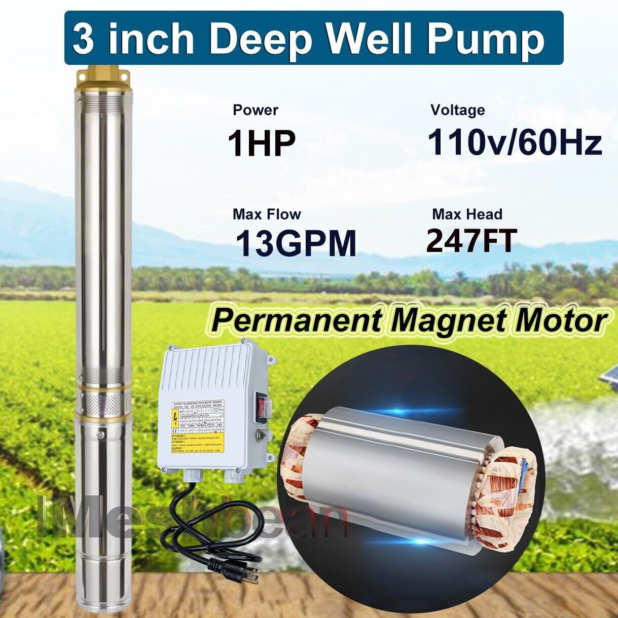 DC 24V 3” 270W Solar Deep Well Pump Bore Water Pump 396GPH + MPPT Controller