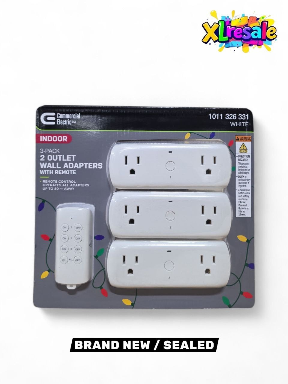 Commercial Electric Wireless Indoor Remote Control AC/DC Adapter, White(3-Pack)