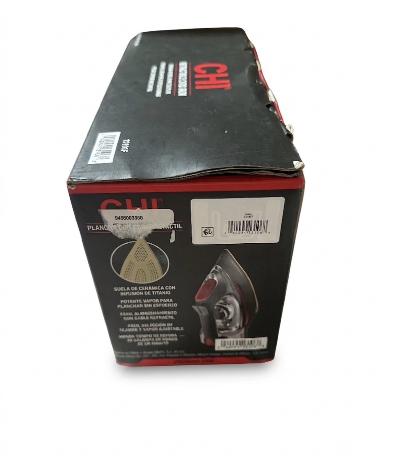 CHI Steam Iron Retractable Cord Ceramic Soleplate 1700W Black/Silver/Red