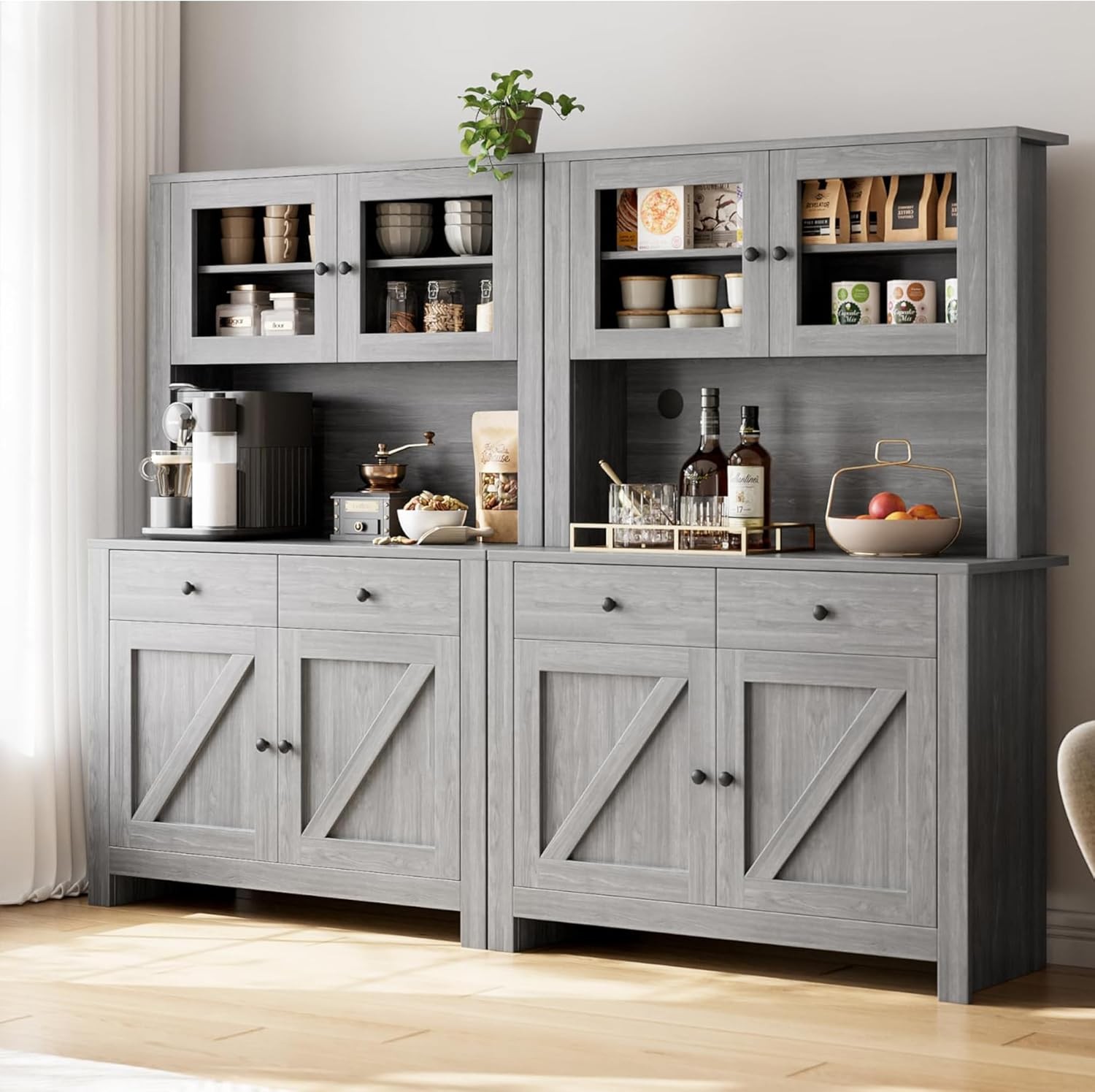 63″ Tall Kitchen Pantry Cabinet with Drawers, Hutch Cabinet with Microwave Stand
